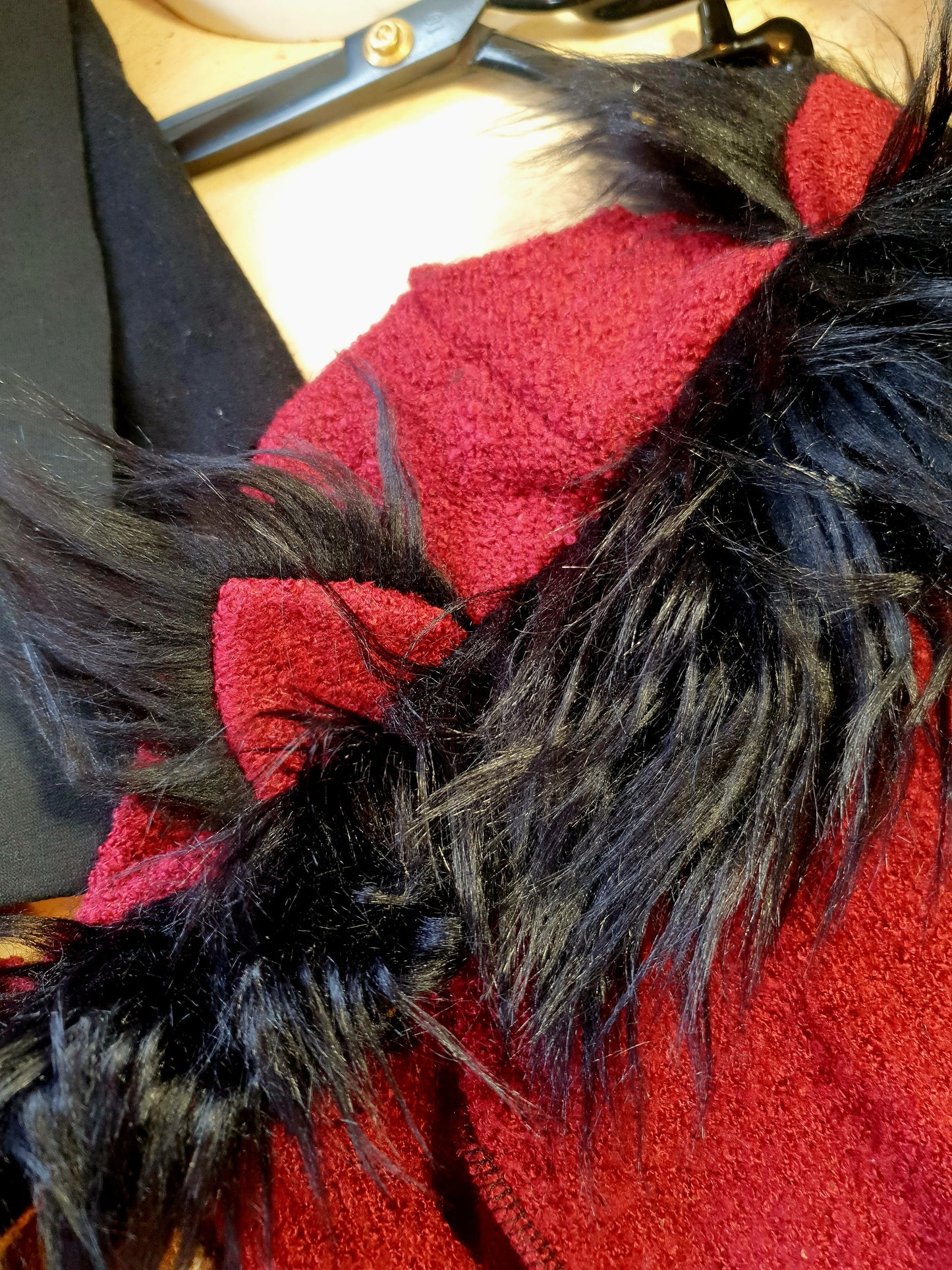 Red & Black Textured Hooded Scarf