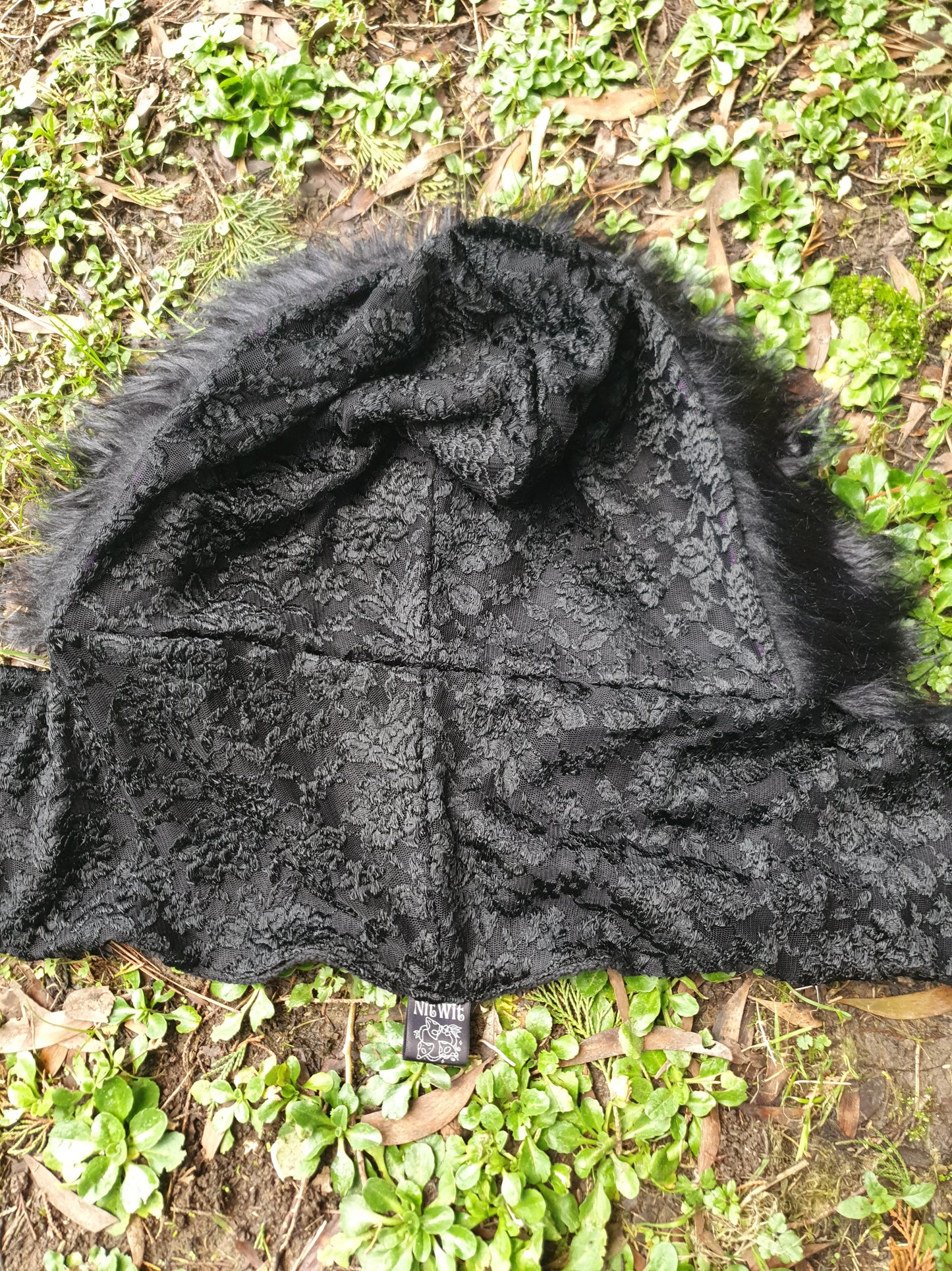 Triple Jet Black Lace Hooded Scarf
