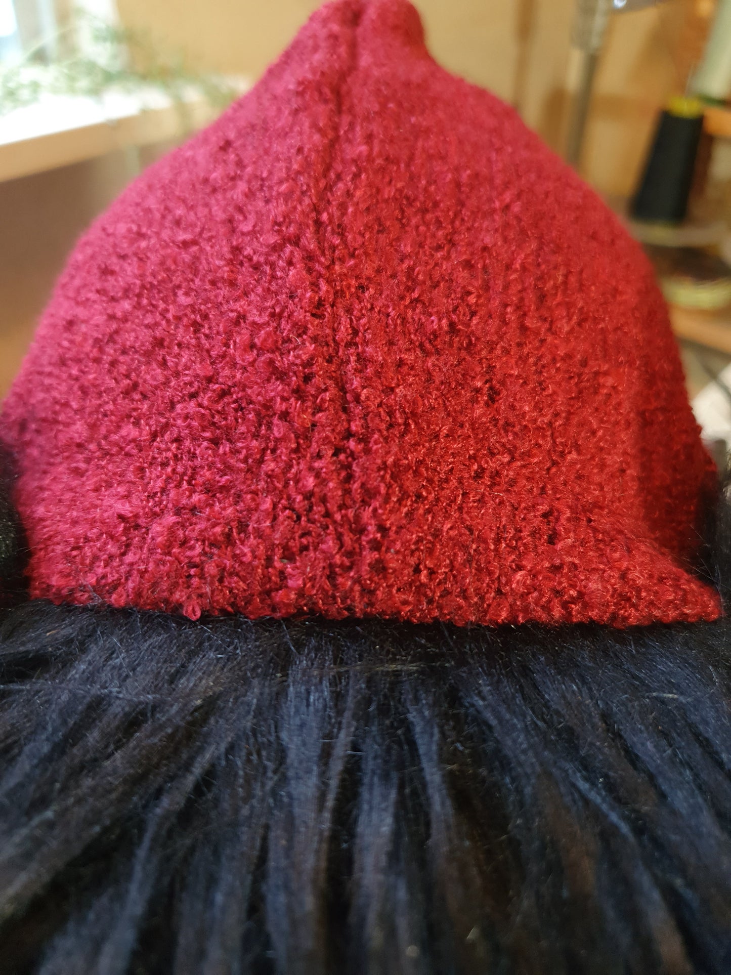 Red & Black Textured Hooded Scarf