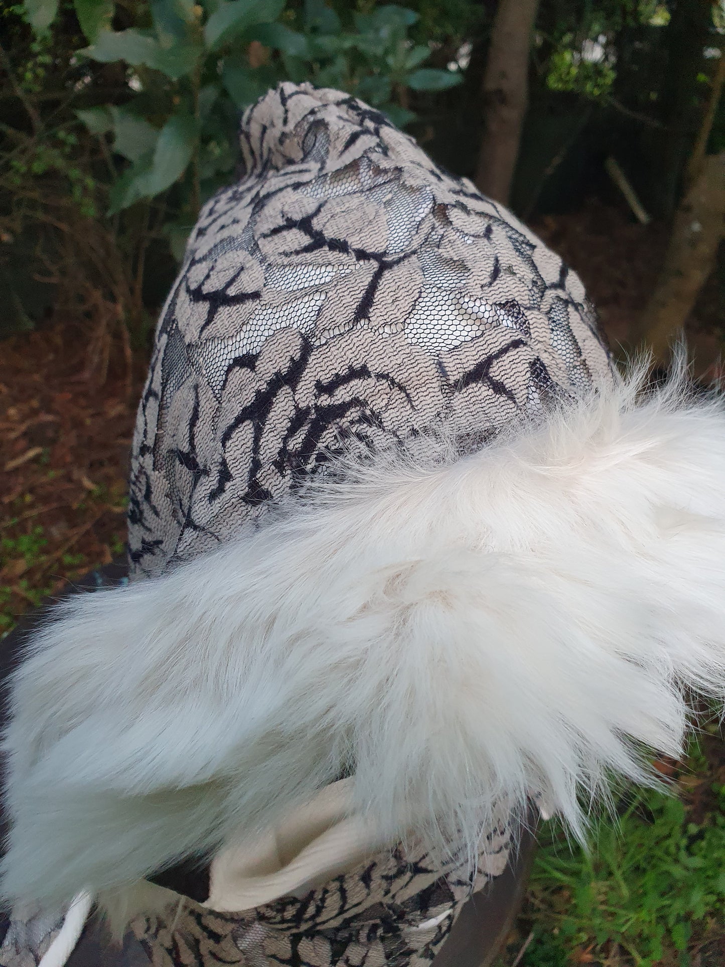 Snowy Alpaca Fur and Lace Hooded Scarf and Glove set