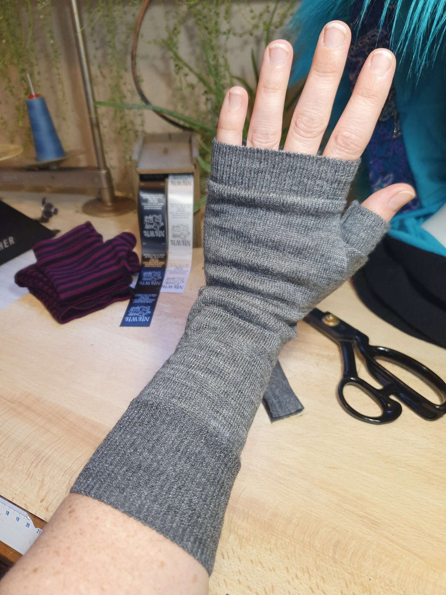 Grey Merino blend Fingerless Gloves