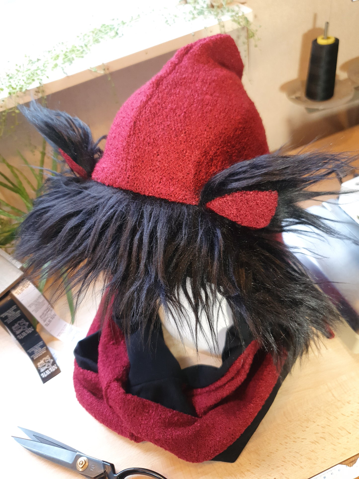 Red & Black Textured Hooded Scarf