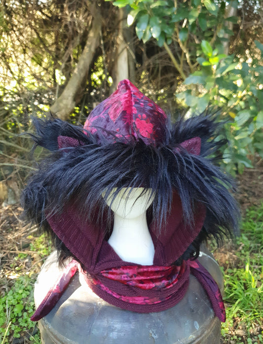 Velvet Floral Hooded Scarf + FREE MATCHING GLOVES!!