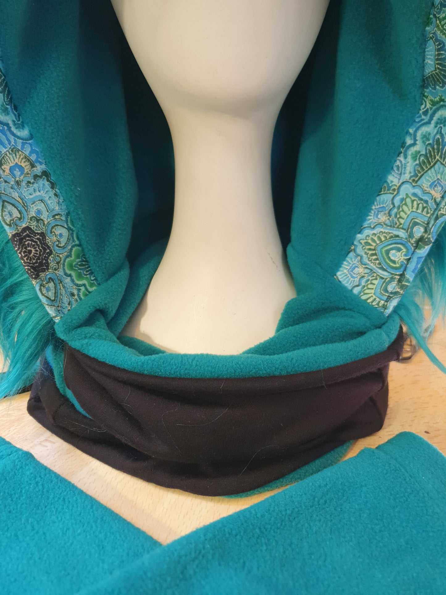 Teal and Black Mandala Hood and Glove set