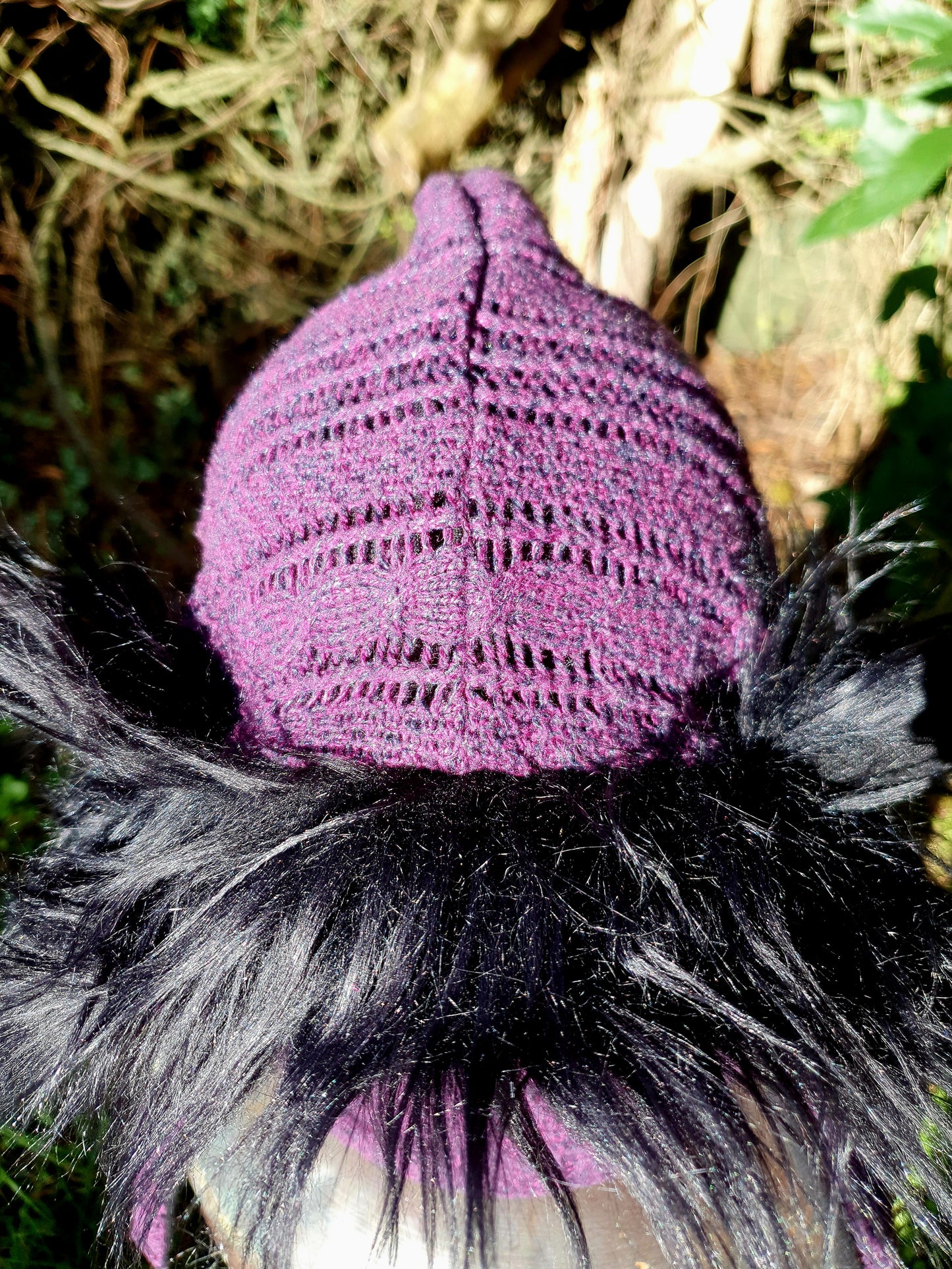 Purple cableknit Hood and Glove set