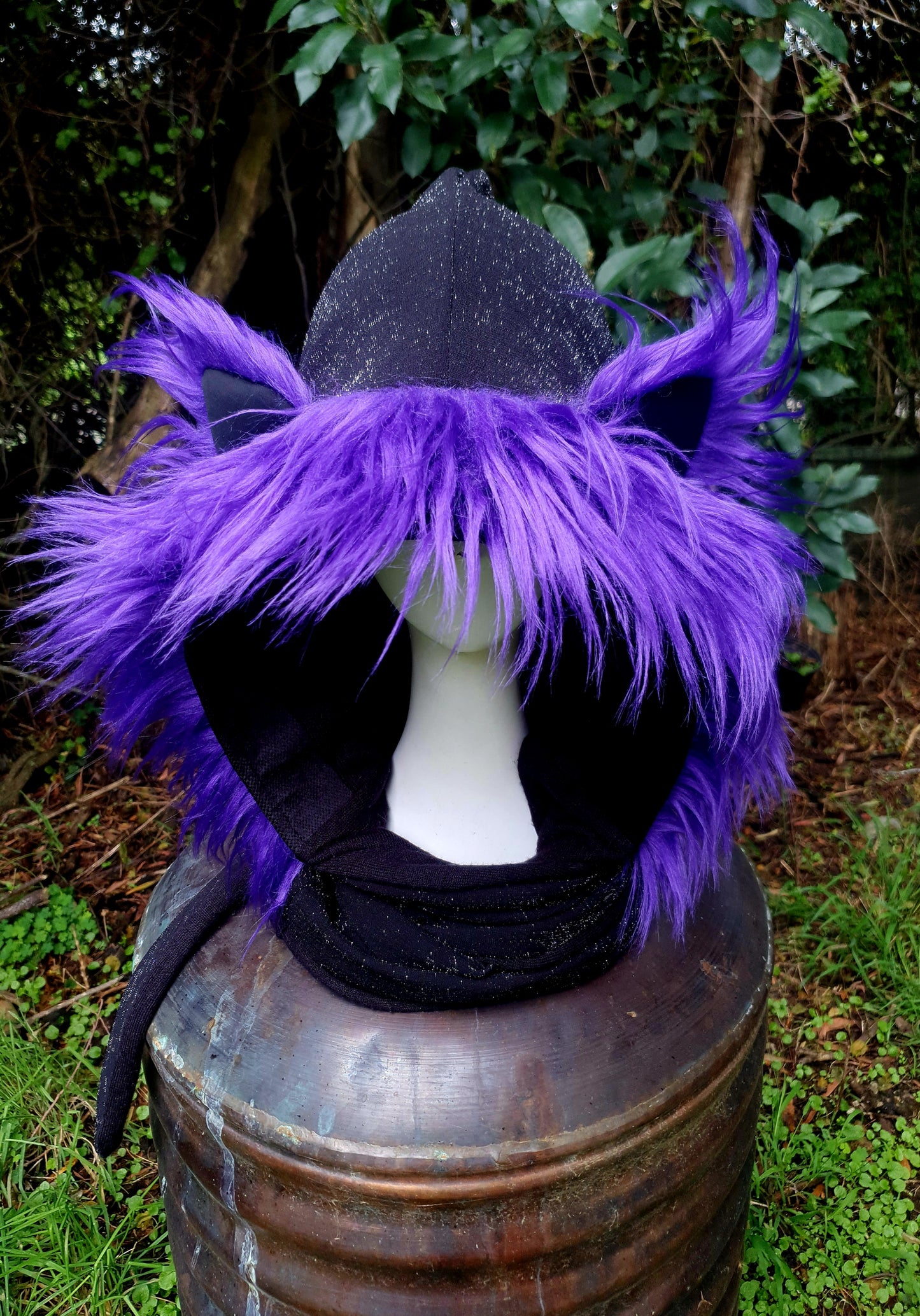 Purple and Black sparkle Hooded Scarf
