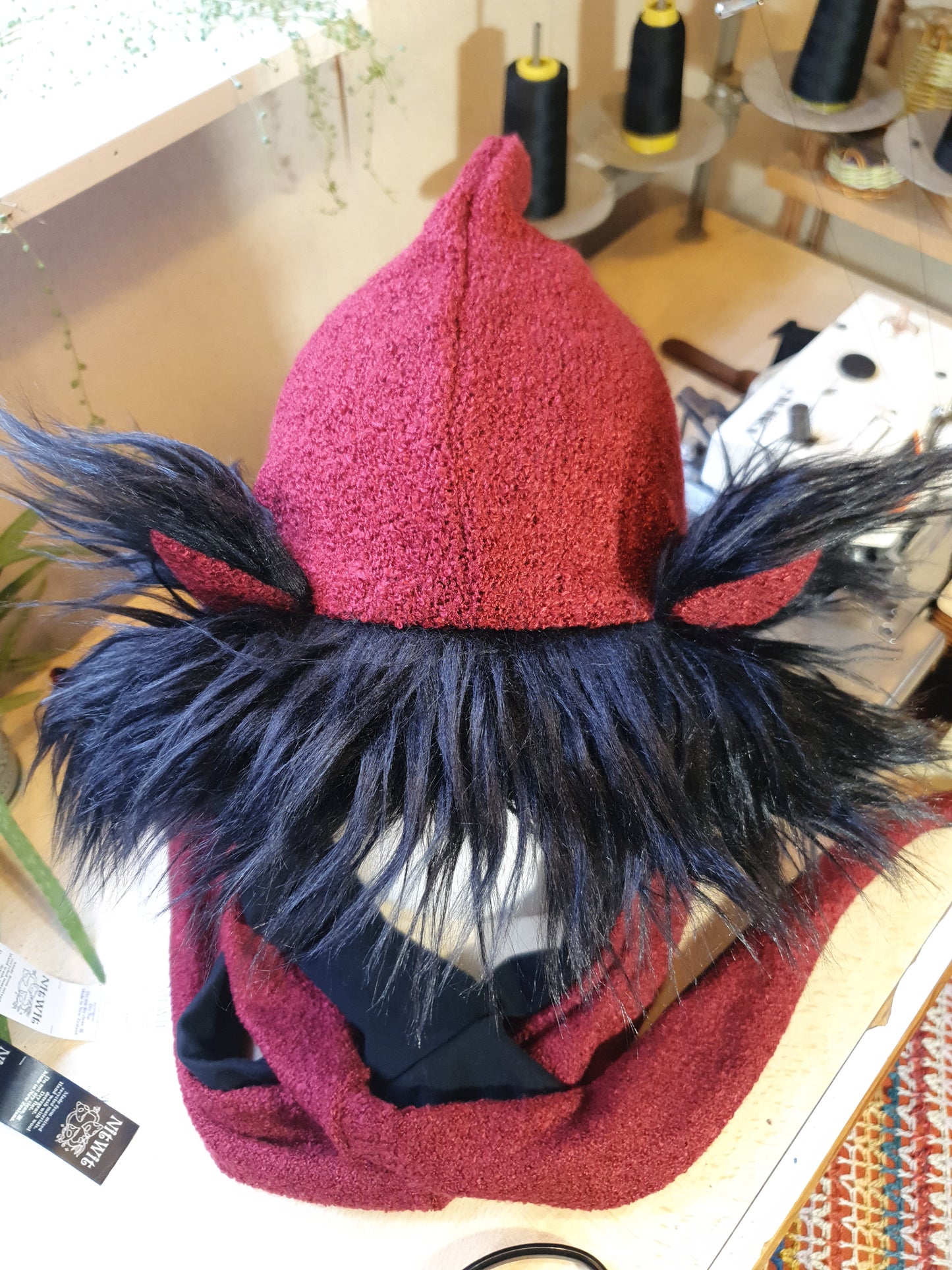 Red & Black Textured Hooded Scarf