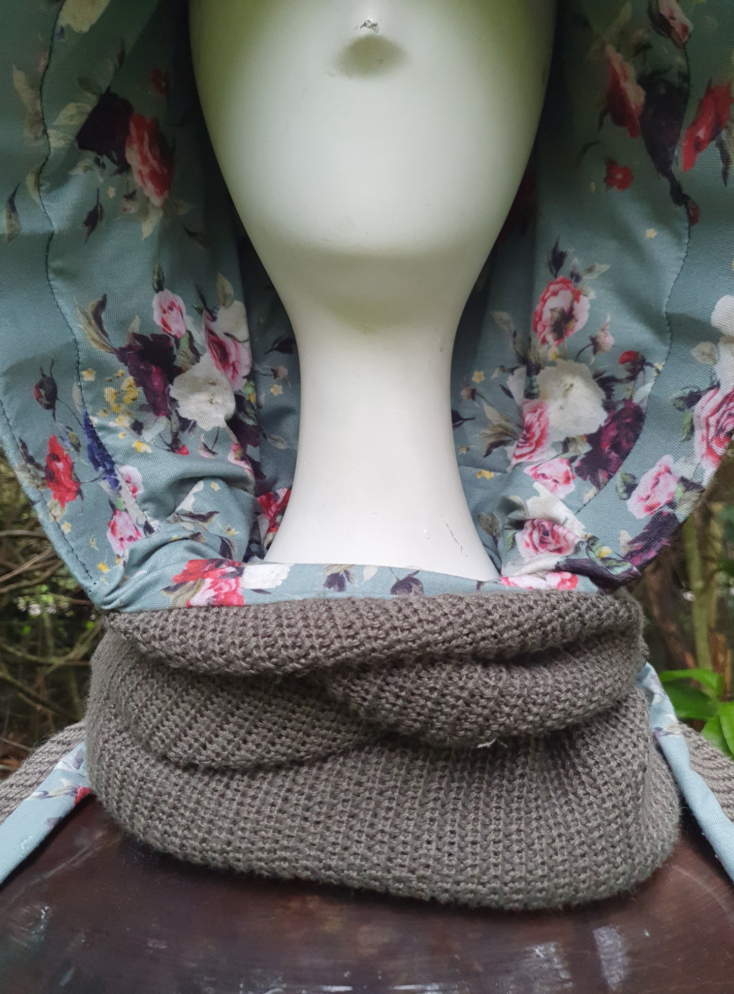 Sage and Floral Hooded Scarf