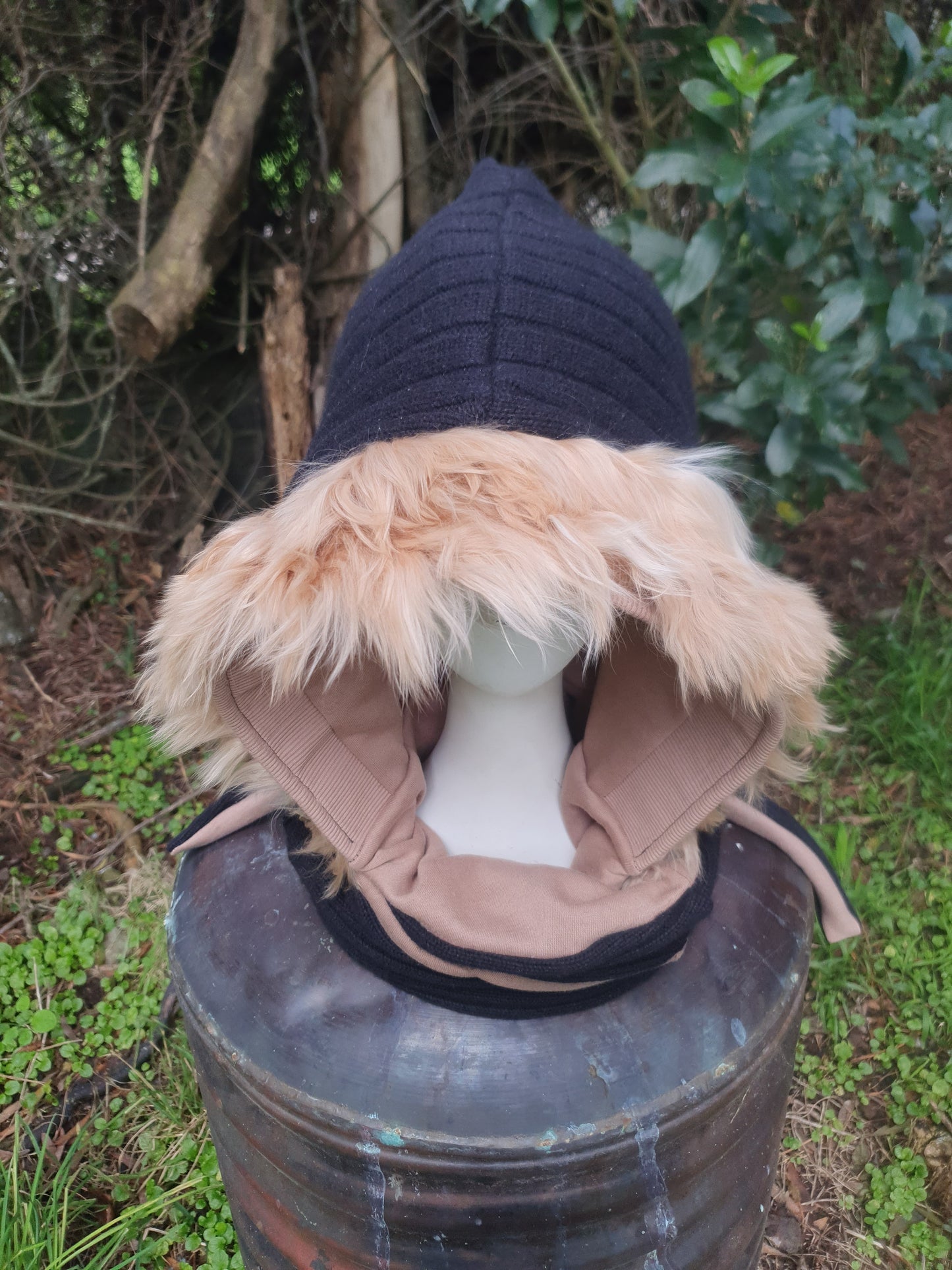 Black Fawn Alpaca fur Hoodee Scarf