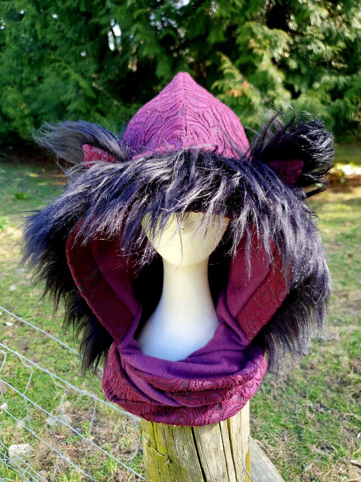 Purple Lace Hooded Scarf