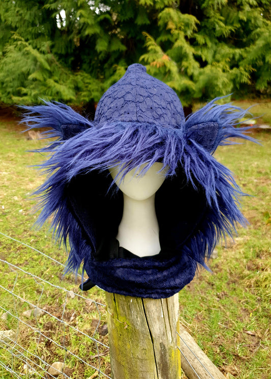 Dark midnight blue lacey hooded scarf