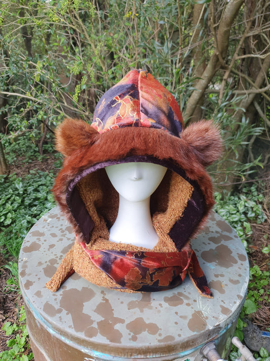 Velvet Vintage Fur Hooded Scarf