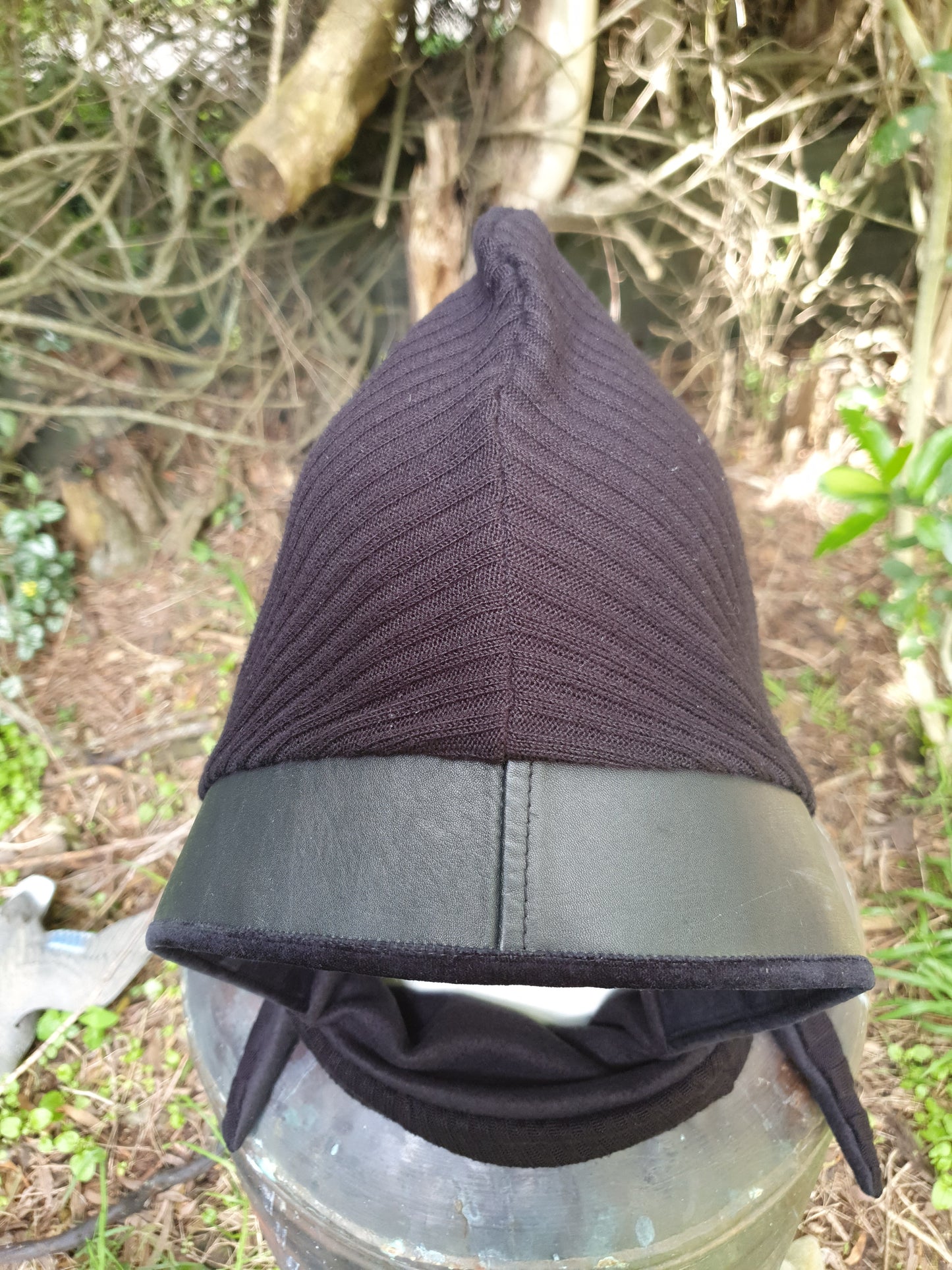 Solid Black Leather Trim Hooded Scarf