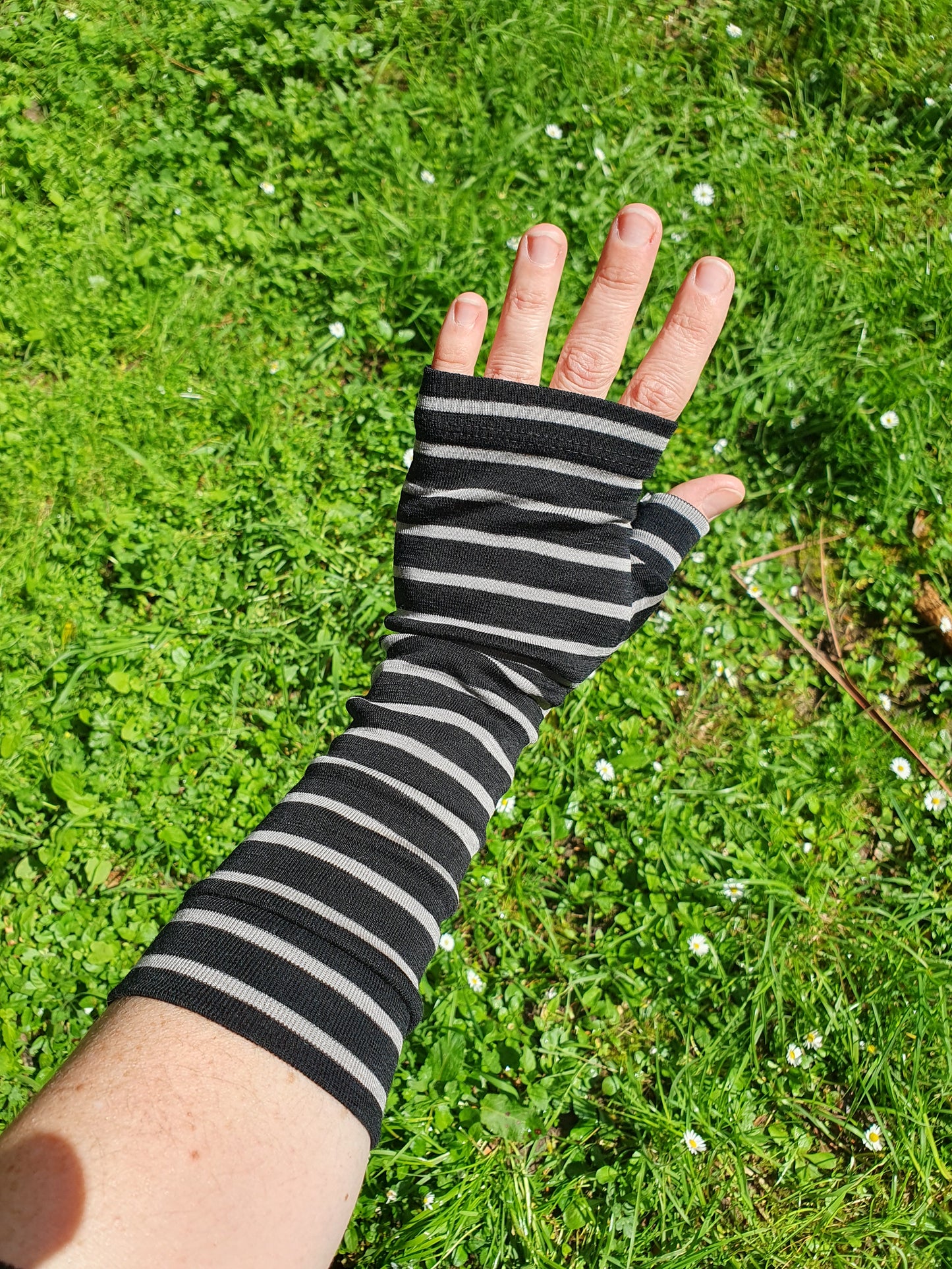 Black and Grey Merino Fingerless Gloves
