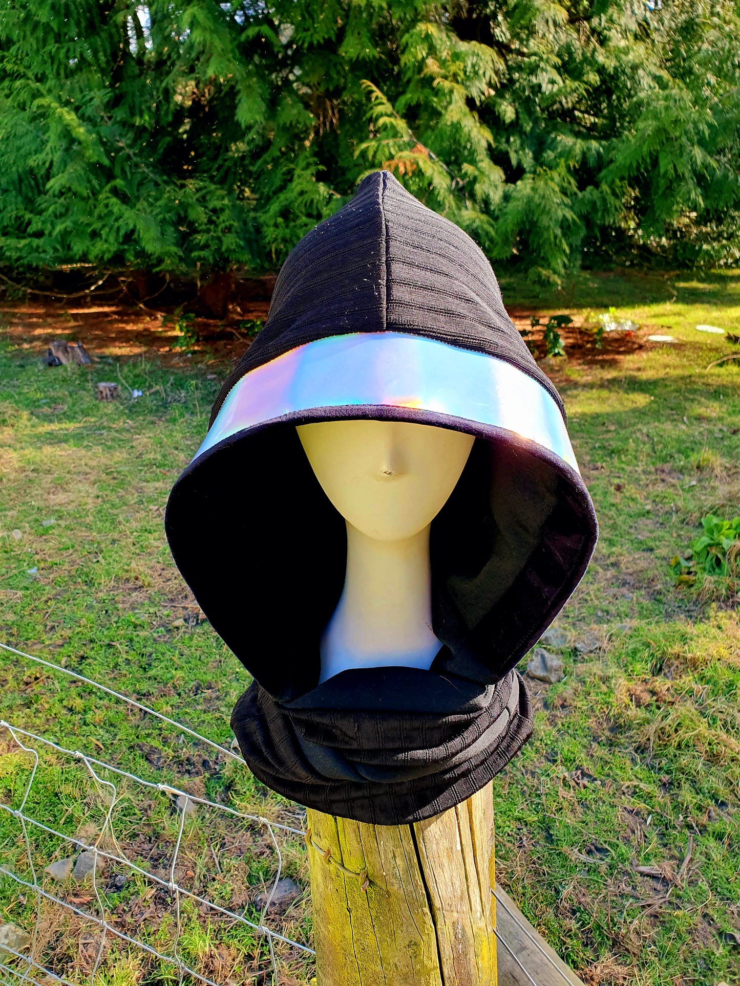 Iridescent and Black Hooded Scarf