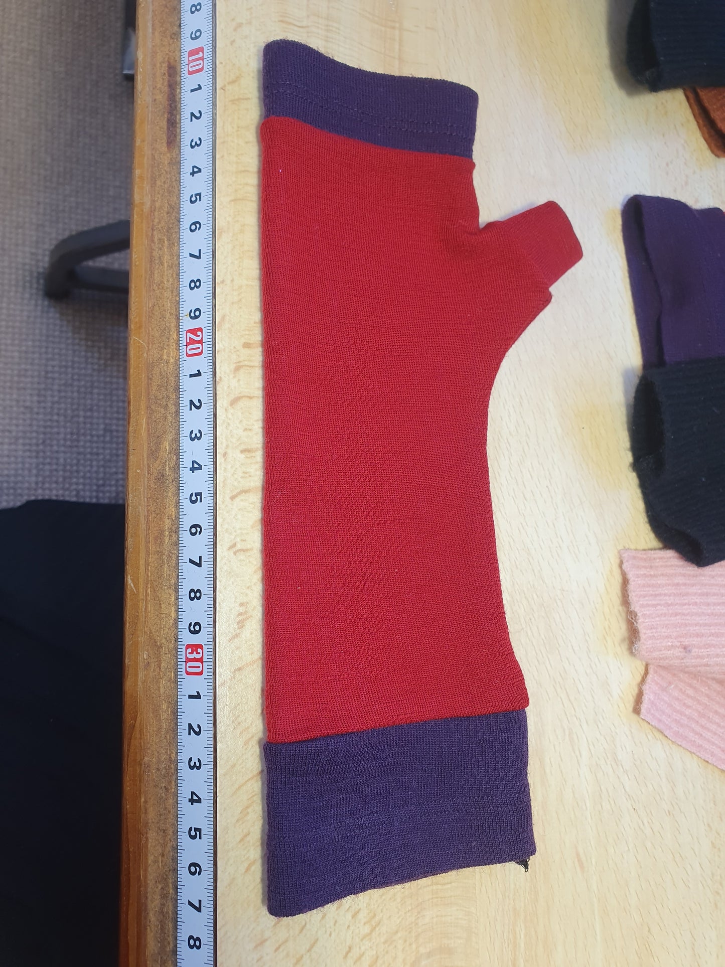 Red & Purple Merino Fingerless Gloves