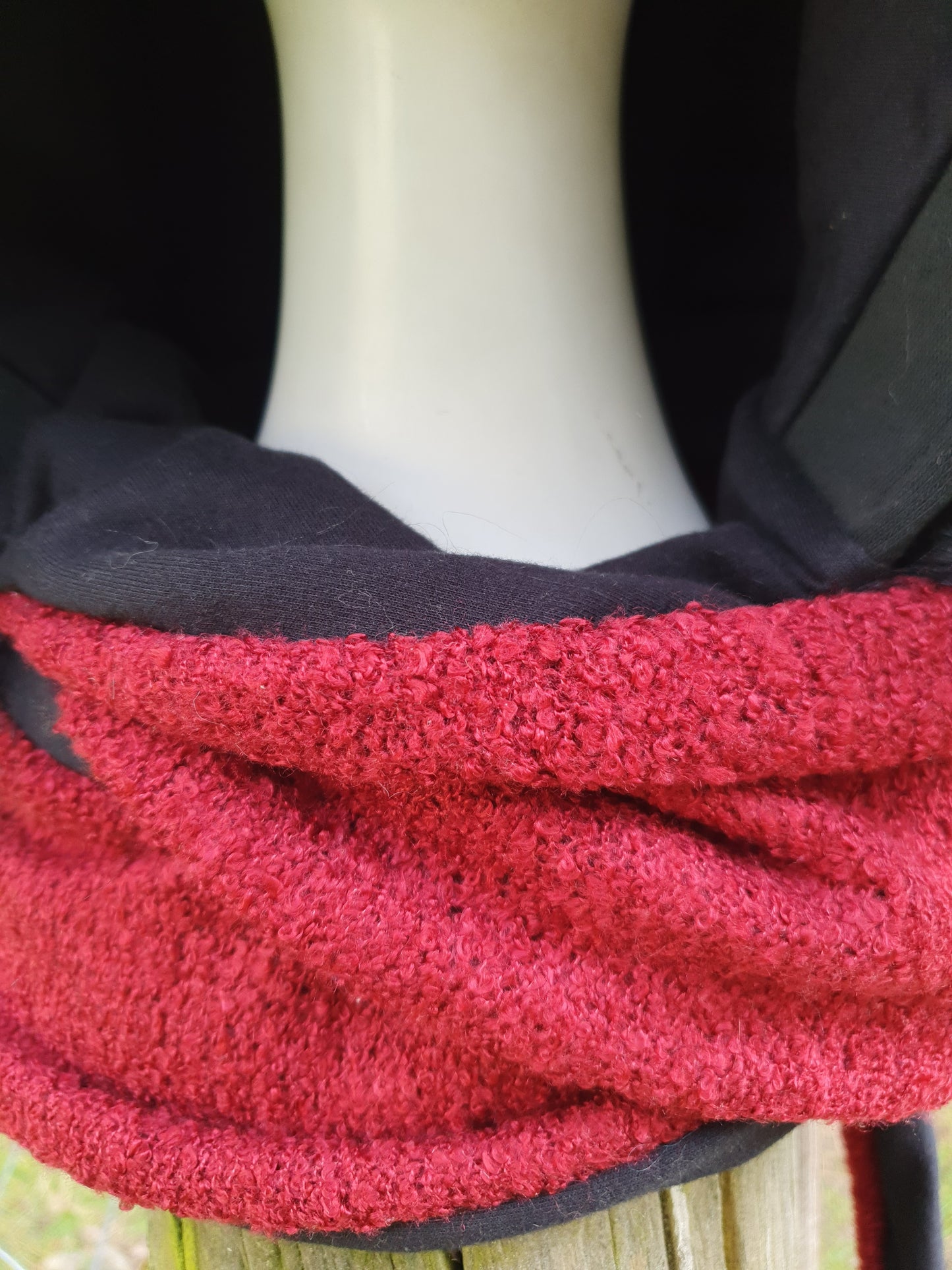 Red & Black Textured Hooded Scarf