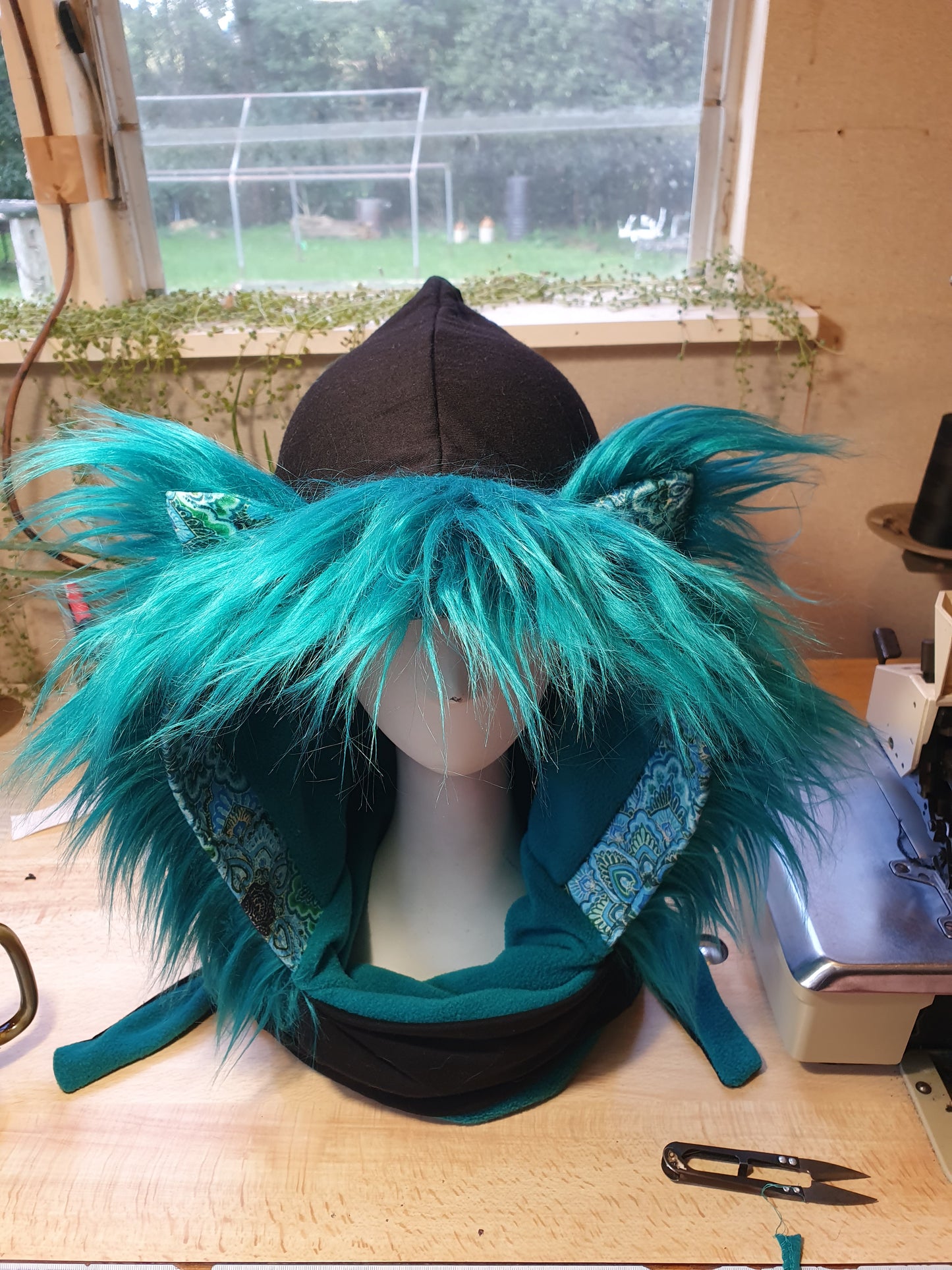 Teal and Black Mandala Hood and Glove set