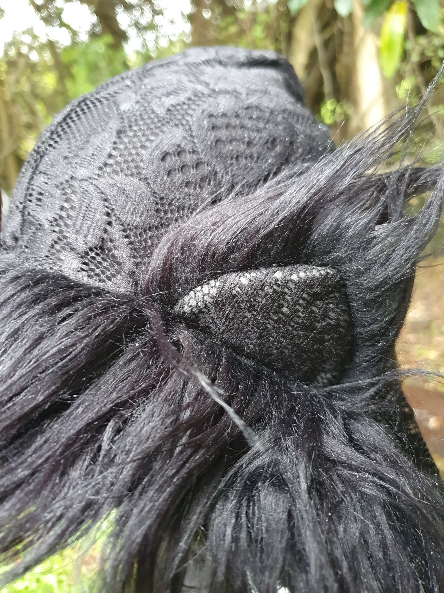 Black, black and black lacey Hood and Glove set