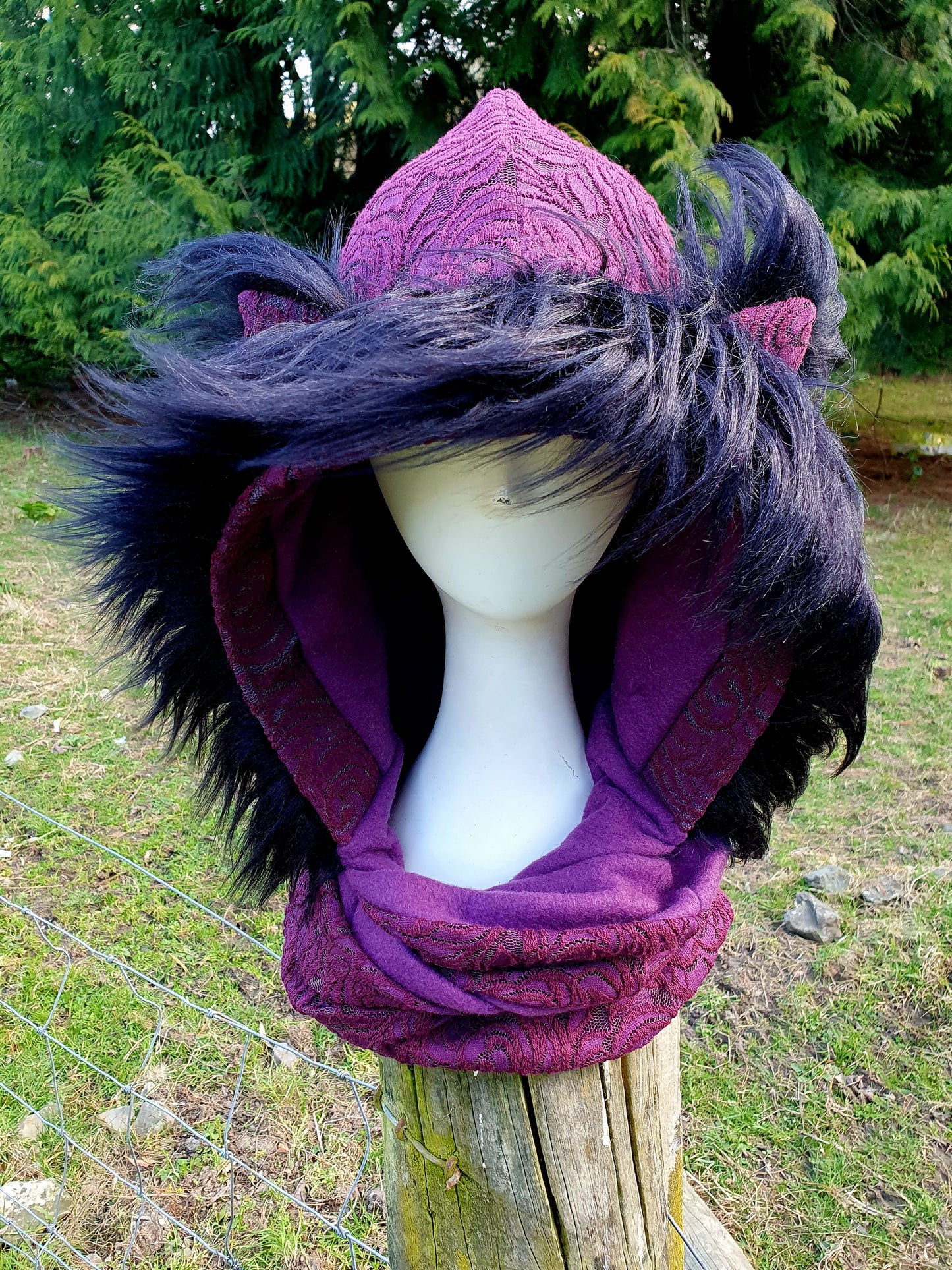 Purple Lace Hooded Scarf