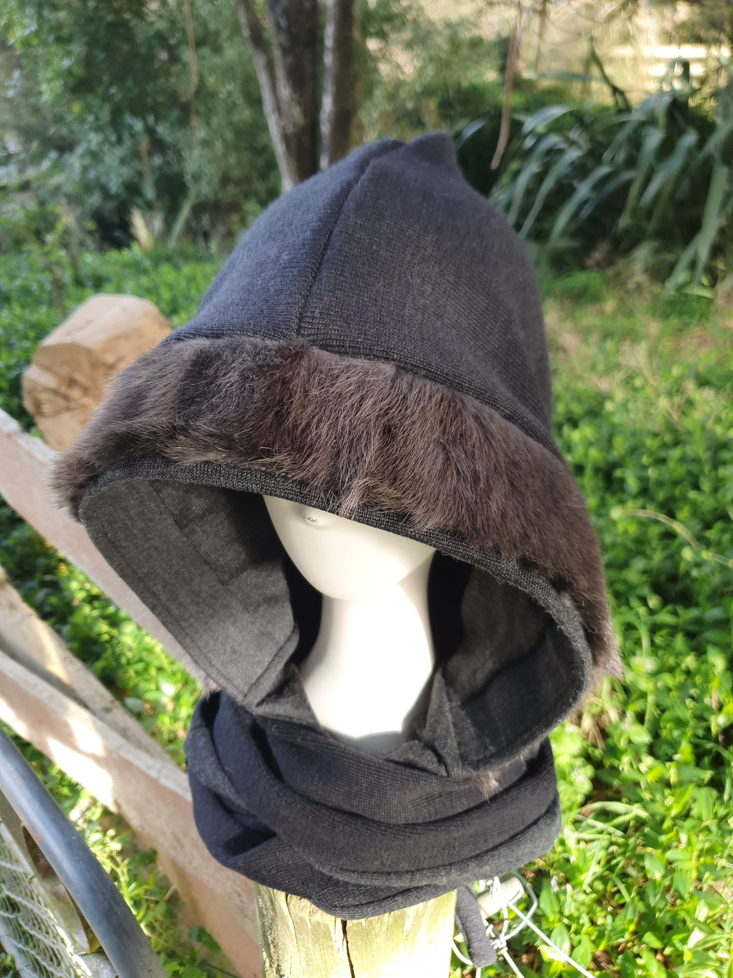 Black Merino and Grey Vintage Fur