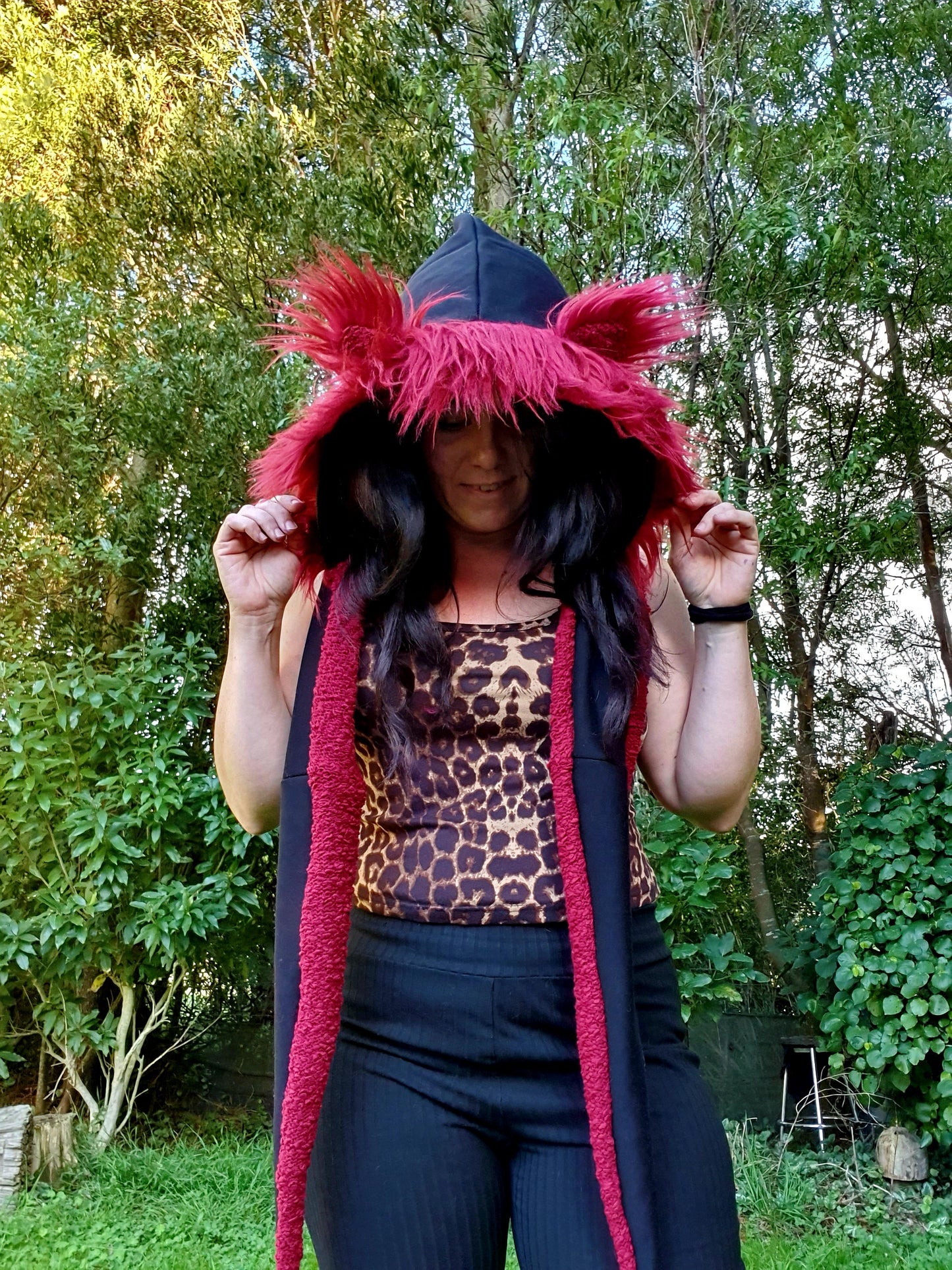 Black and red Hooded Scarf