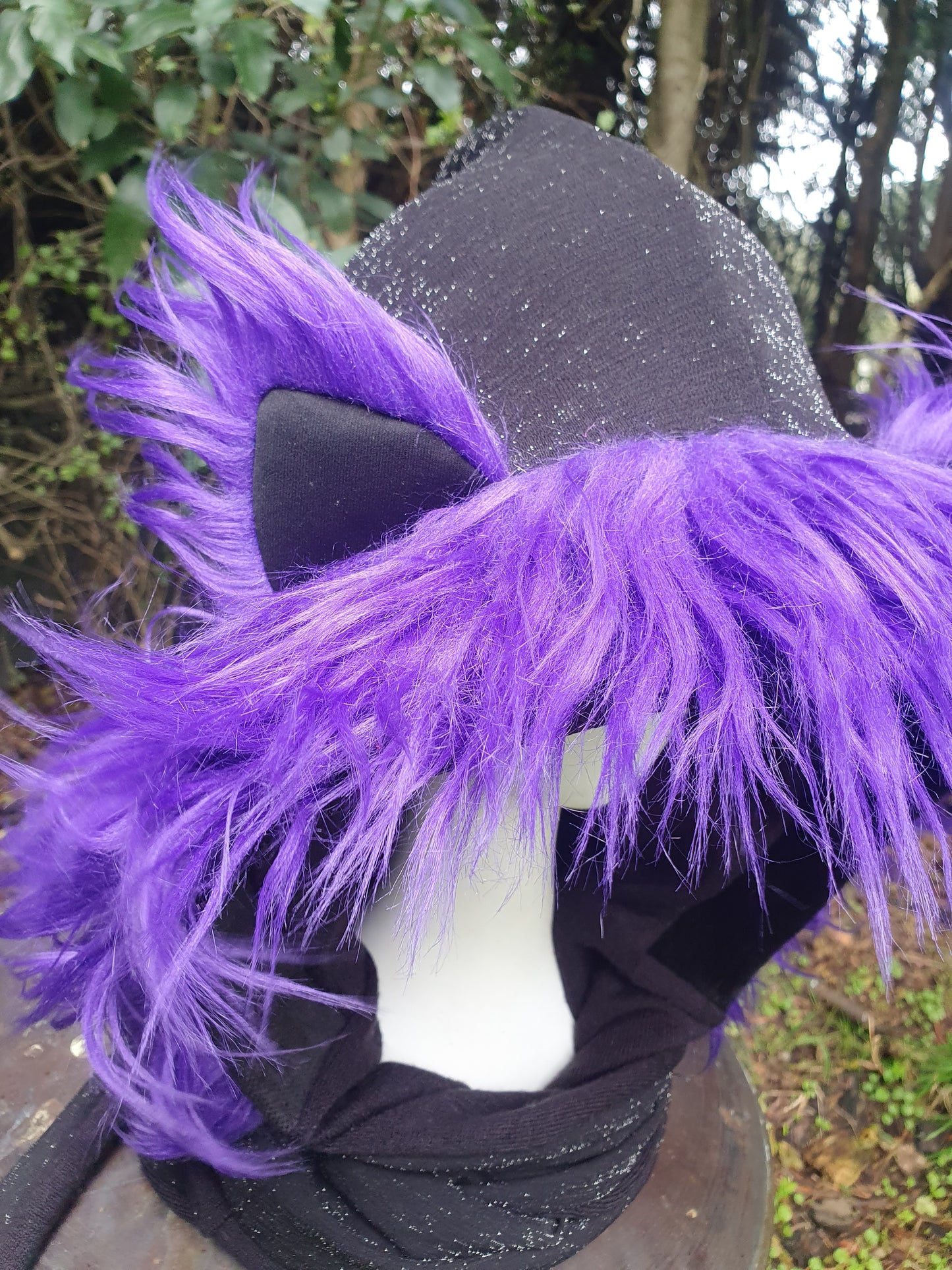 Purple and Black sparkle Hooded Scarf