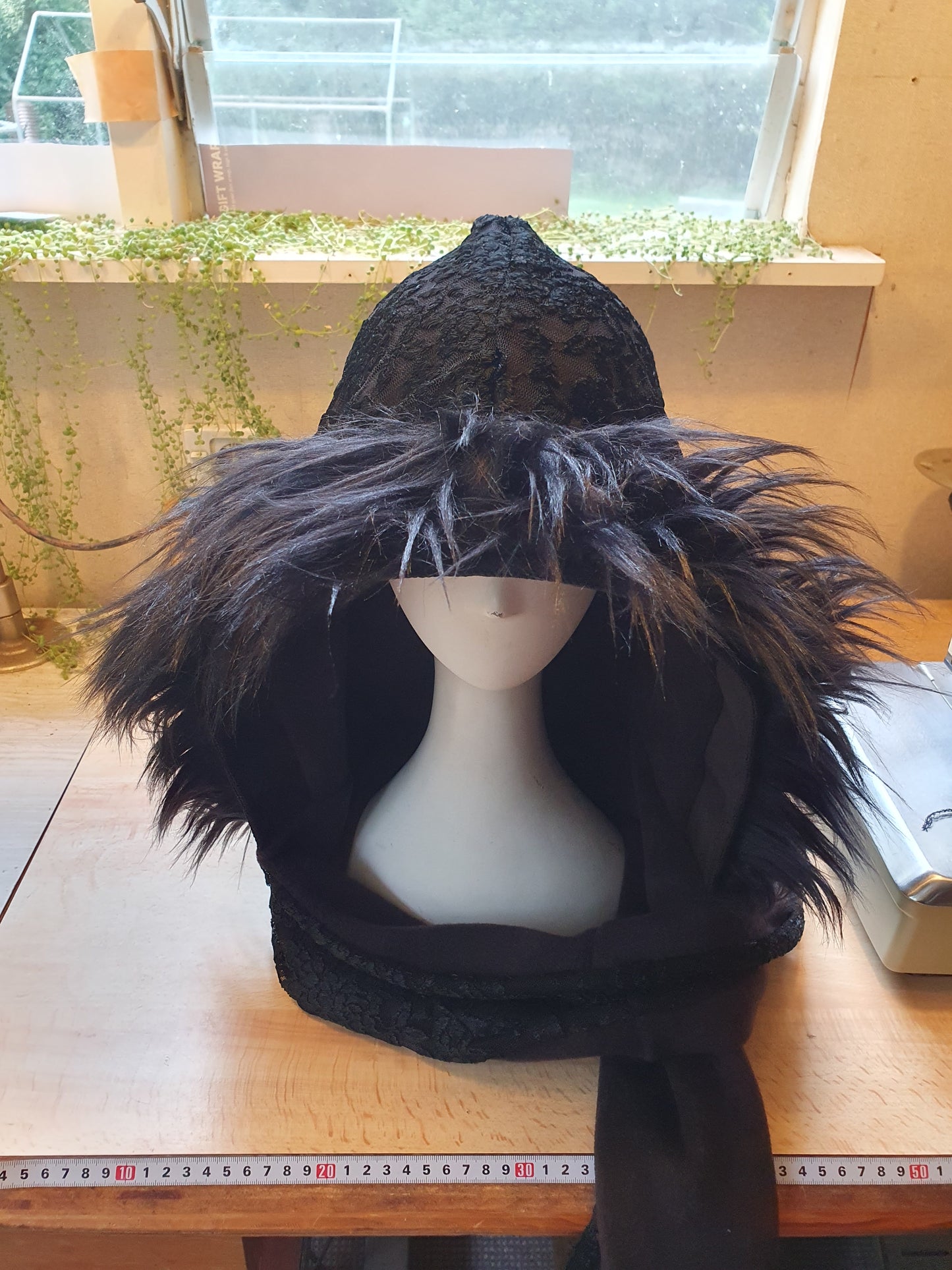 Black, Black and Black Lace Hooded Scarf