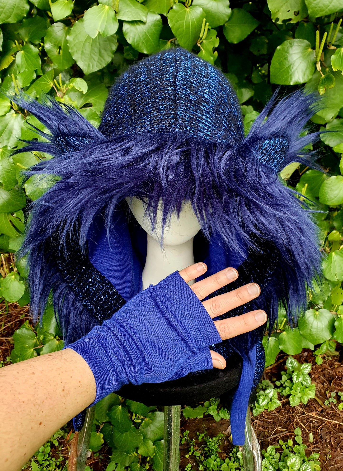 Sparkle blue & merino hood with gloves/arm warmers