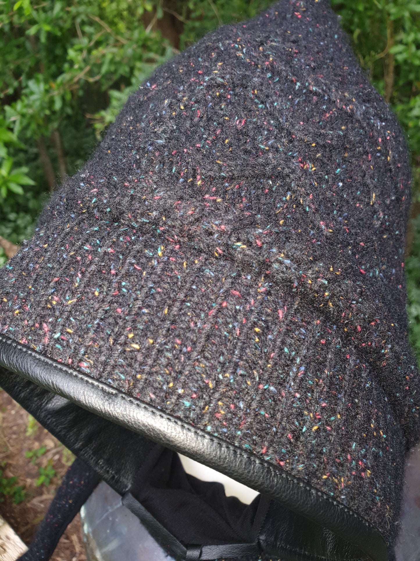 Black rainbow speckled cableknit chunky Hooded scarf