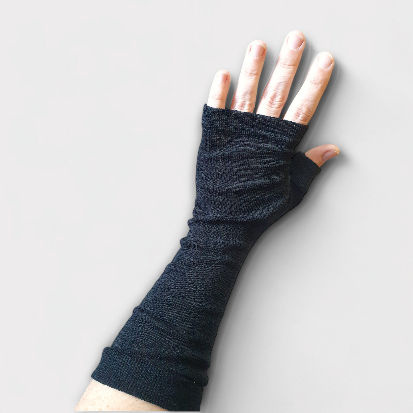 Black merino fingerless gloves