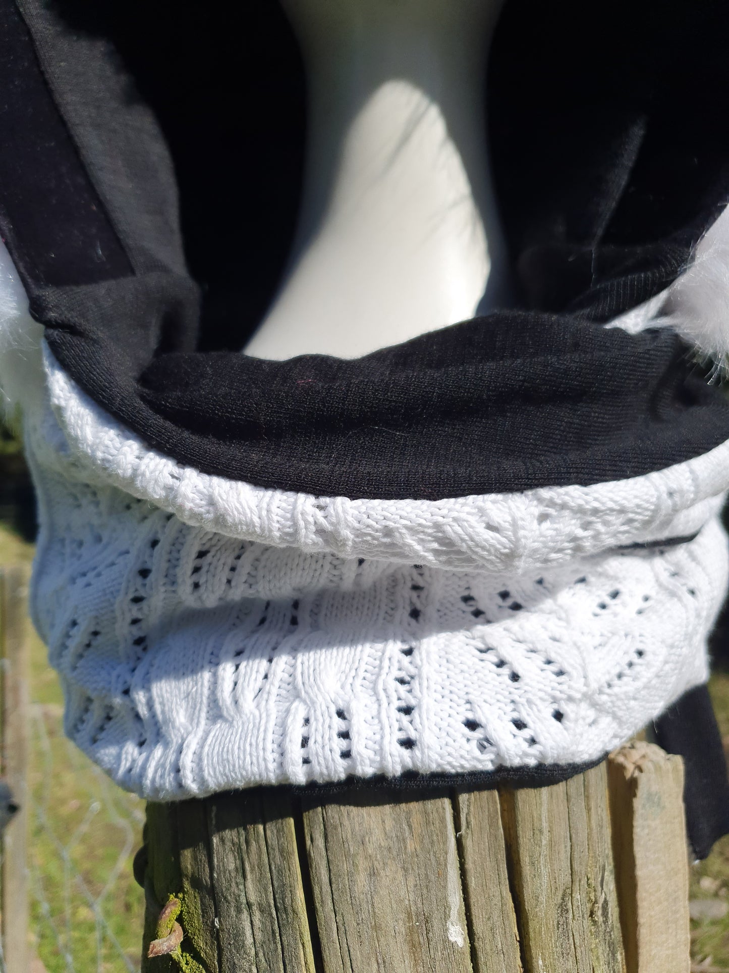 Snowy White and Black Fine Cableknit