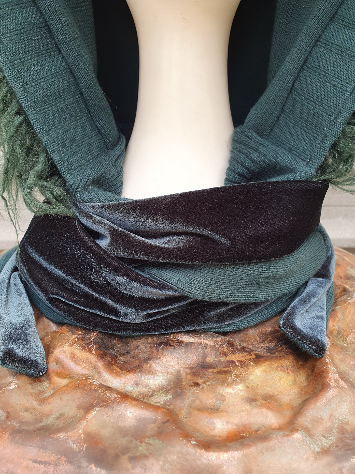 Deep Emerald Green Velvet Hooded Scarf