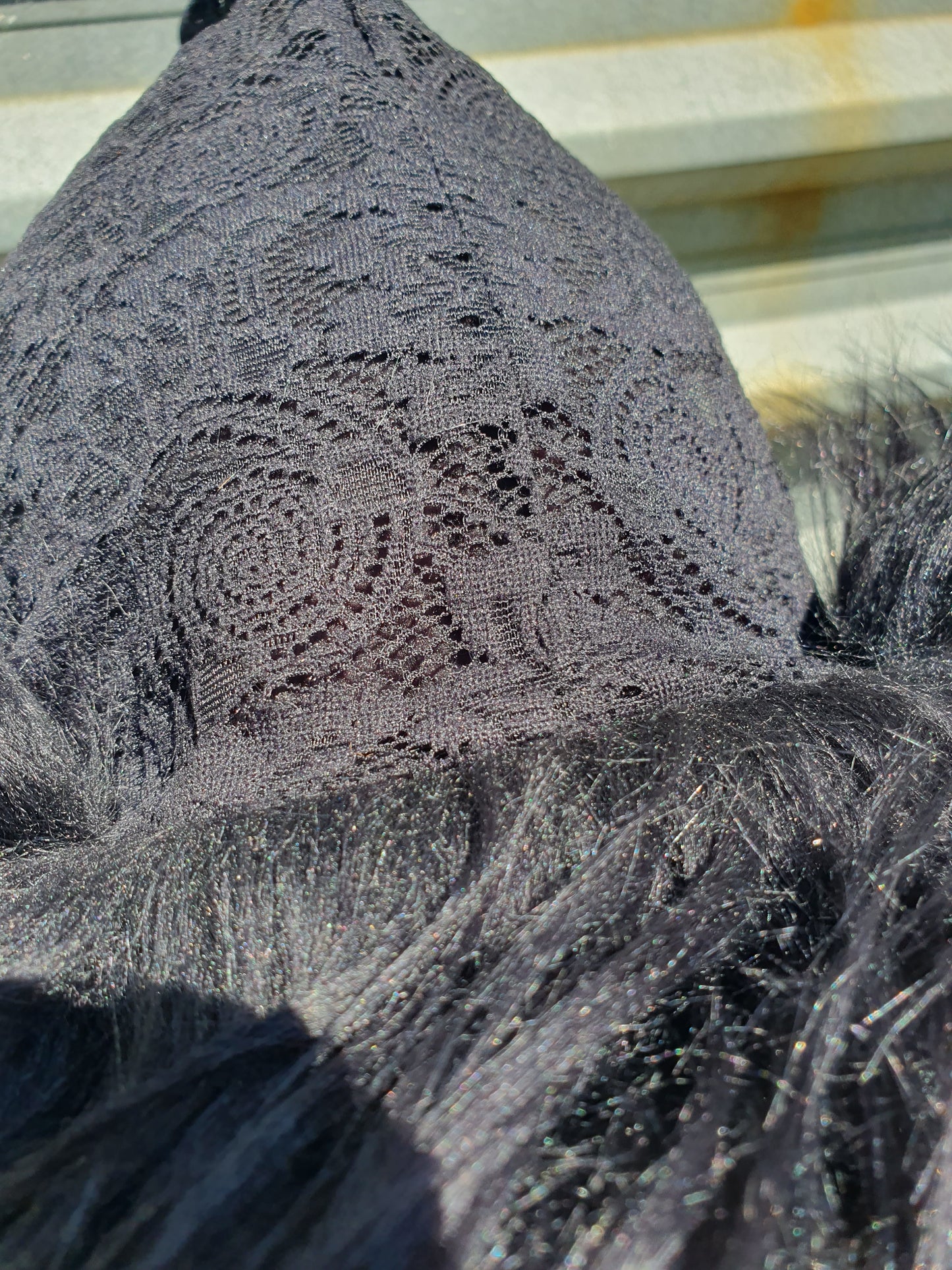 Black, Black and Black Lace Hooded Scarf