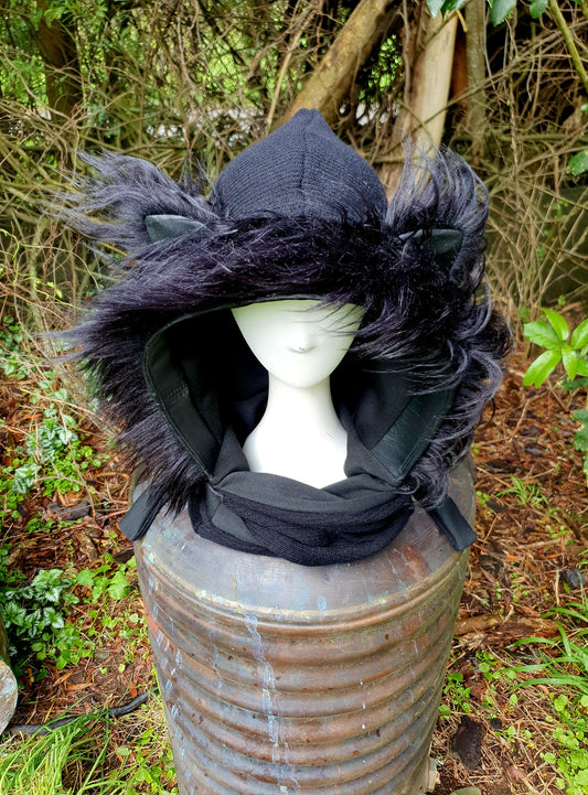 Solid Black Hooded Scarf