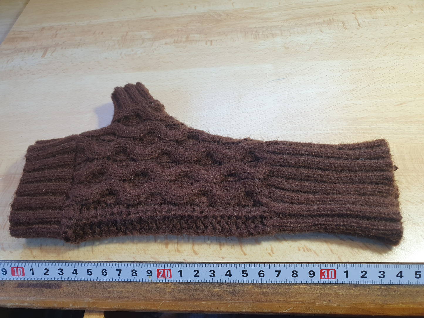 Brown Cableknit Acrylic wool Fingerless Gloves