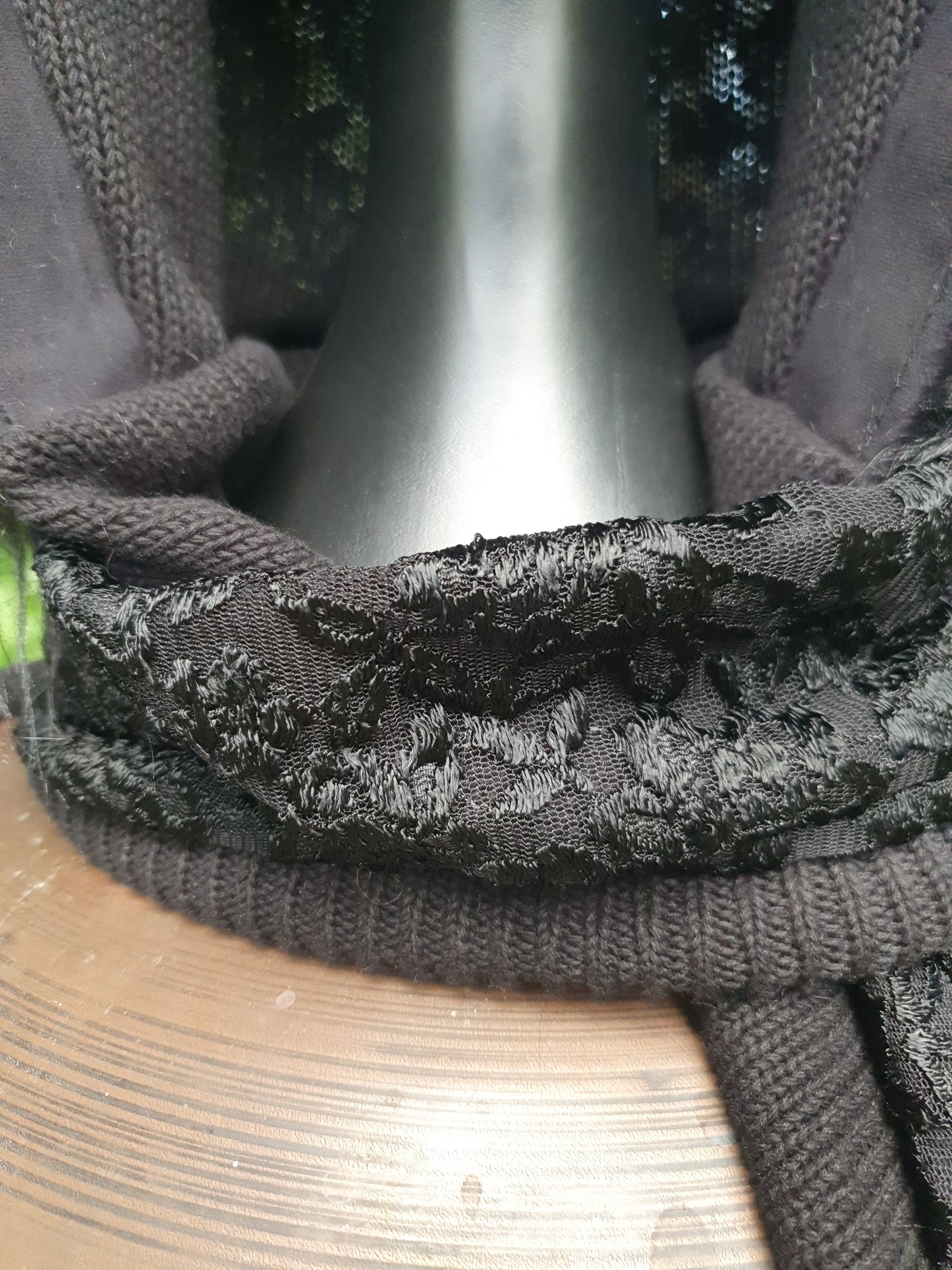 Triple Jet Black Lace Hooded Scarf