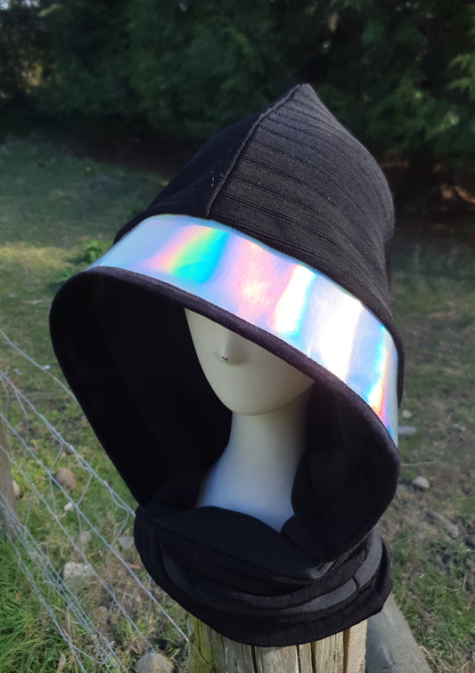 Iridescent and Black Hooded Scarf