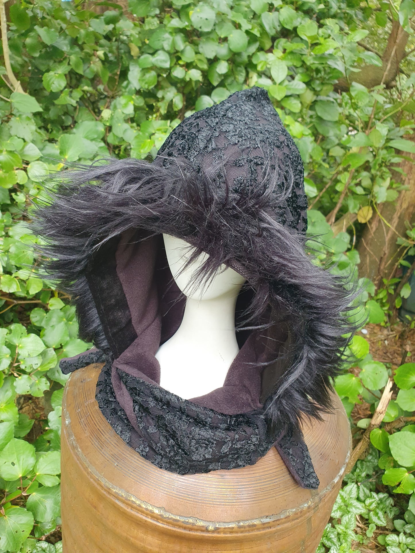Black, Black and Black Lace Hooded Scarf