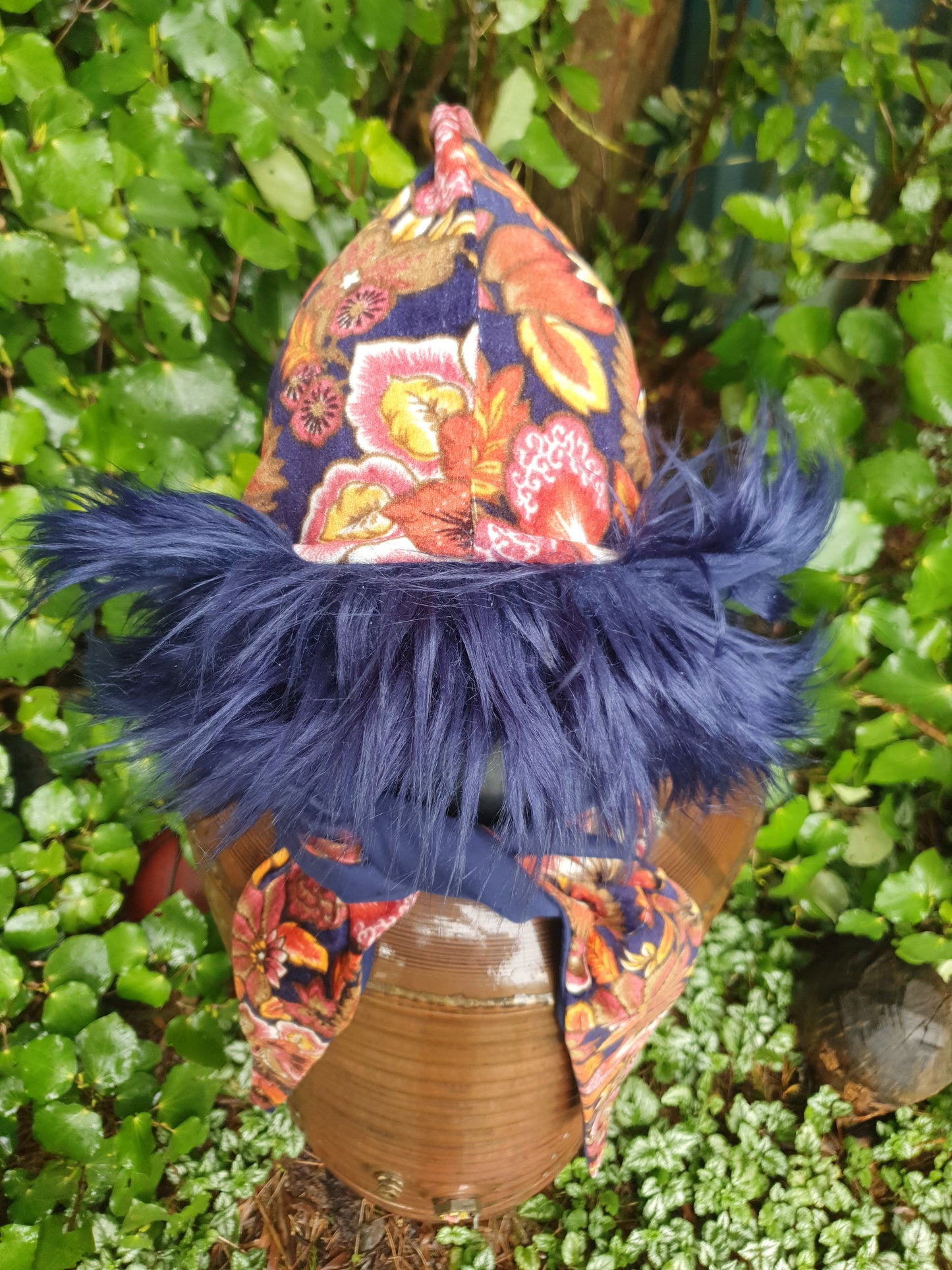 Earthy Floral & dark Blue Hood and Glove set
