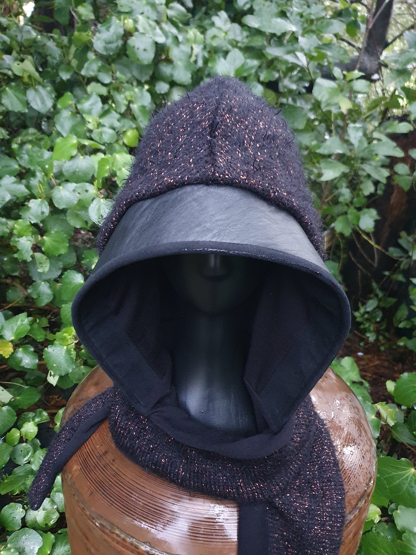 Black Copper, Merino and Leather Hood set
