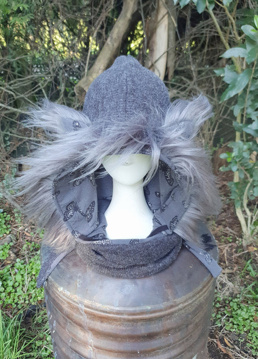 Silver Fox Butterfly Hooded Scarf