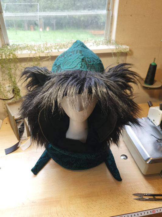 Emerald Green Lace Hooded Scarf