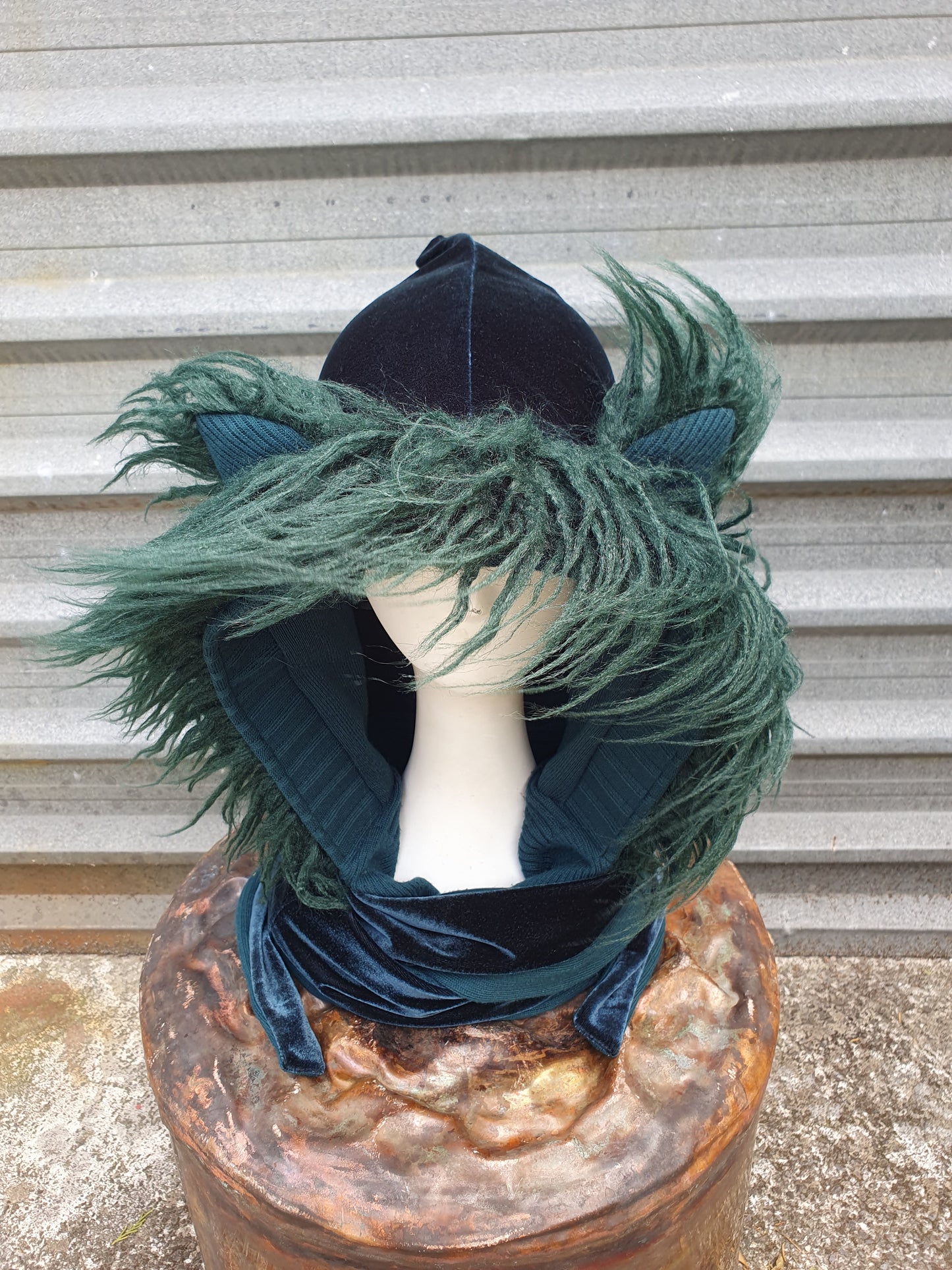 Deep Emerald Green Velvet Hooded Scarf