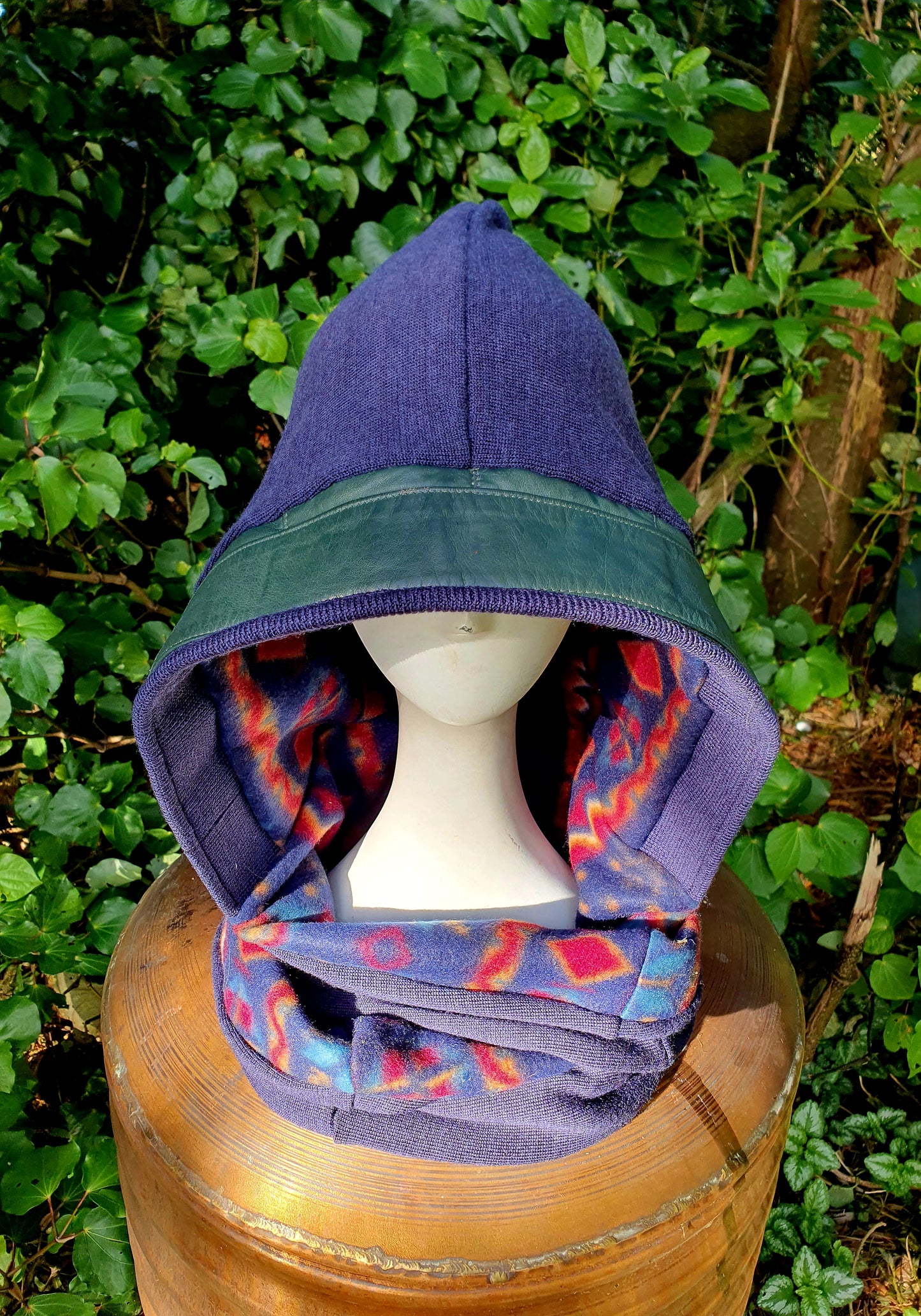 Blue Merino, Green Leather, 90s Fleece Lining