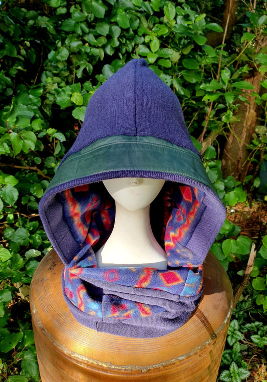 Blue Merino, Green Leather, 90s Fleece Lining