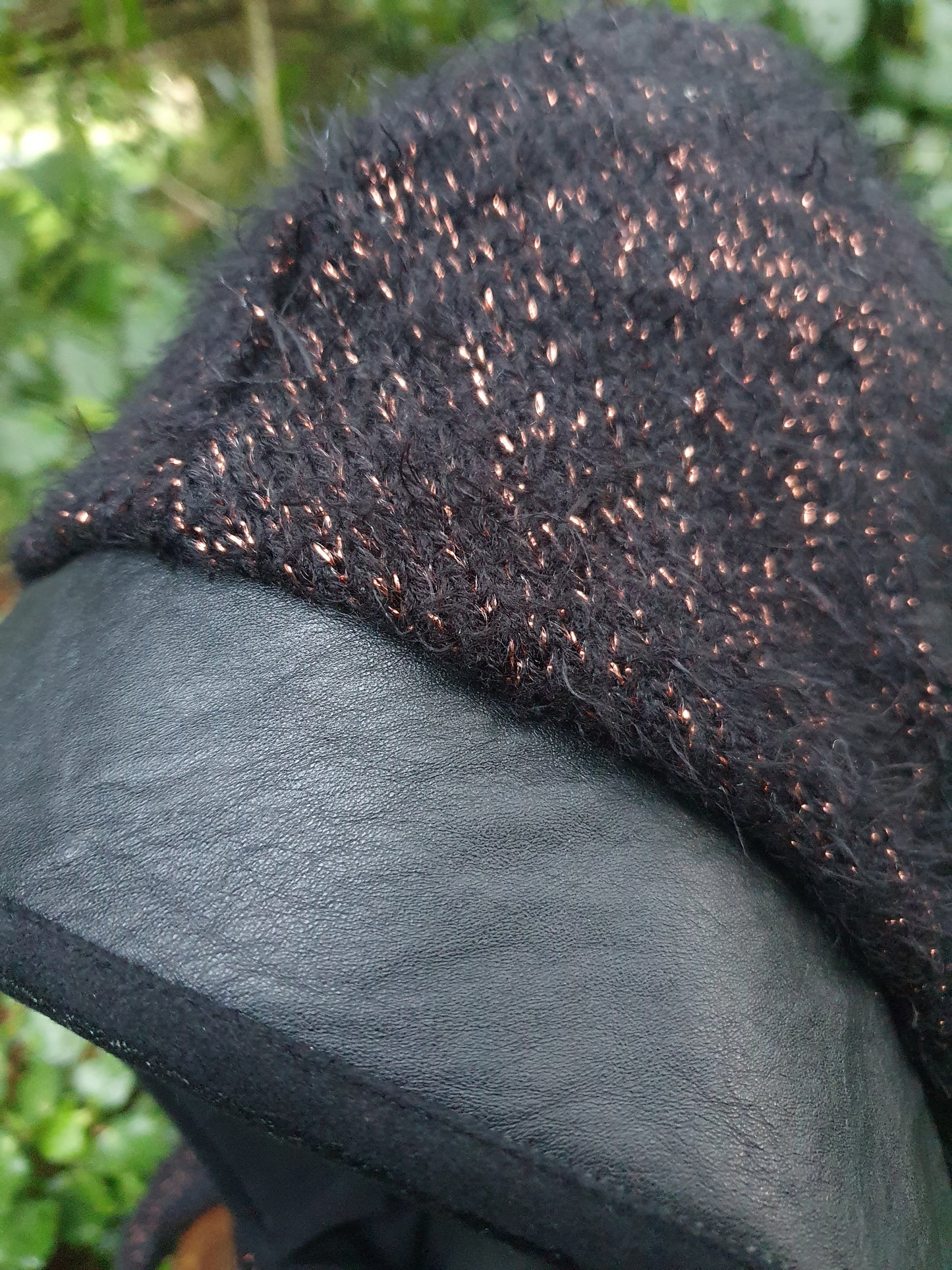 Black Copper, Merino and Leather Hood set