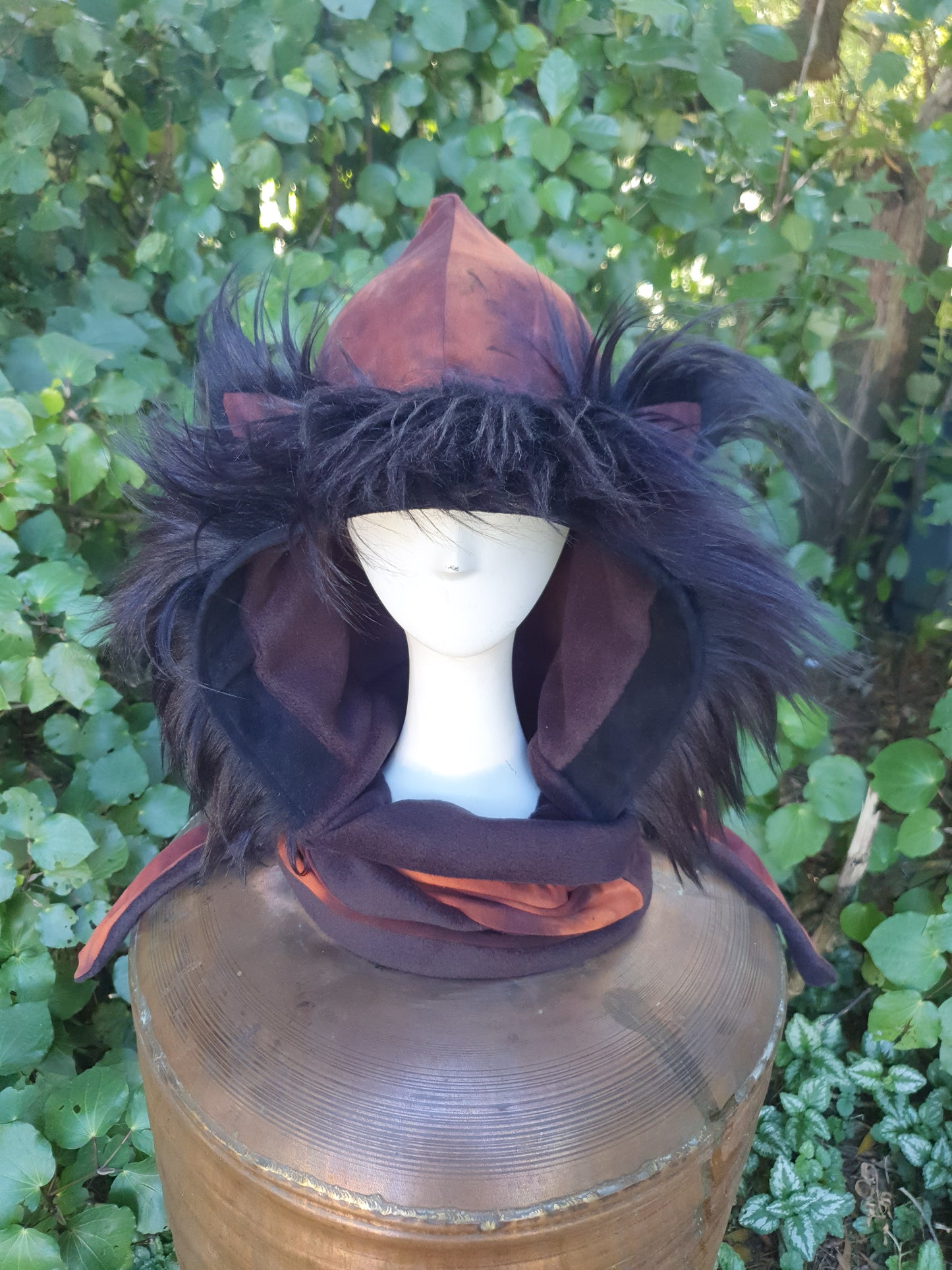 Lava & Black faux fur Hooded Scarf