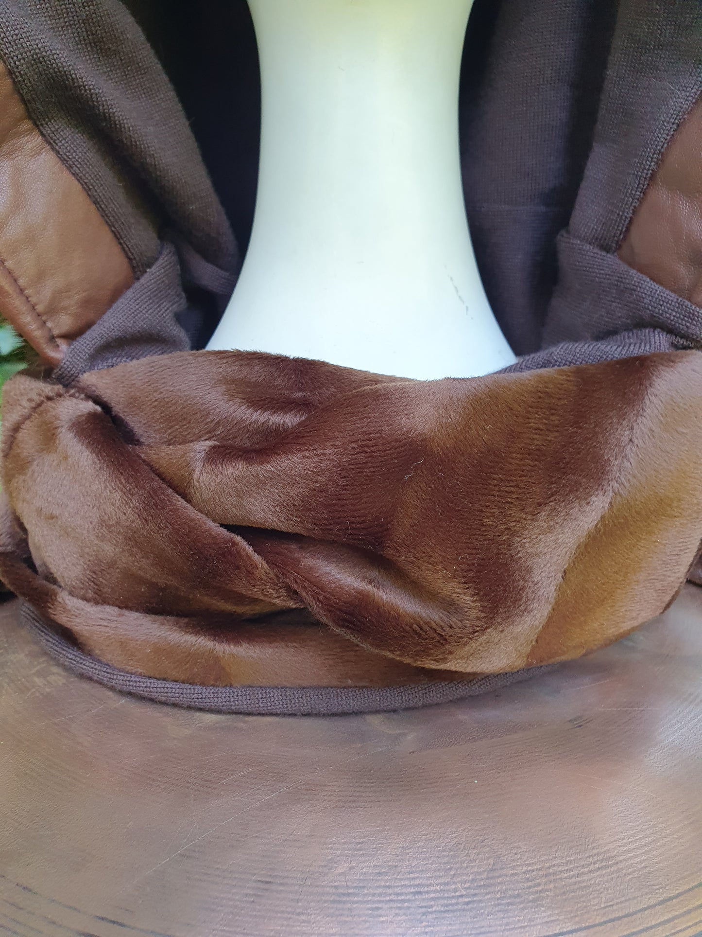 Vintage Fur and Merino Hooded Scarf