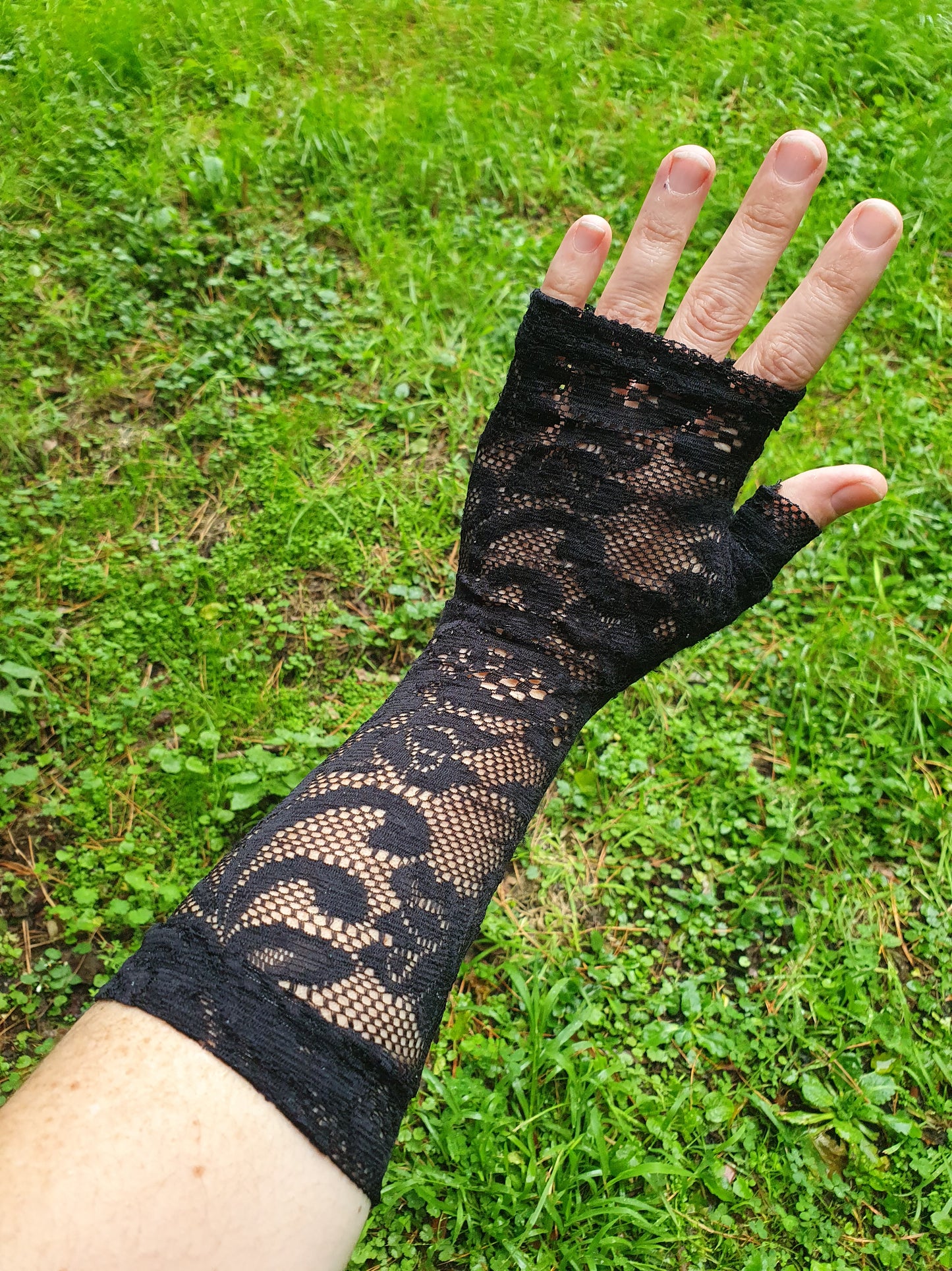Black, black and black lacey Hood and Glove set